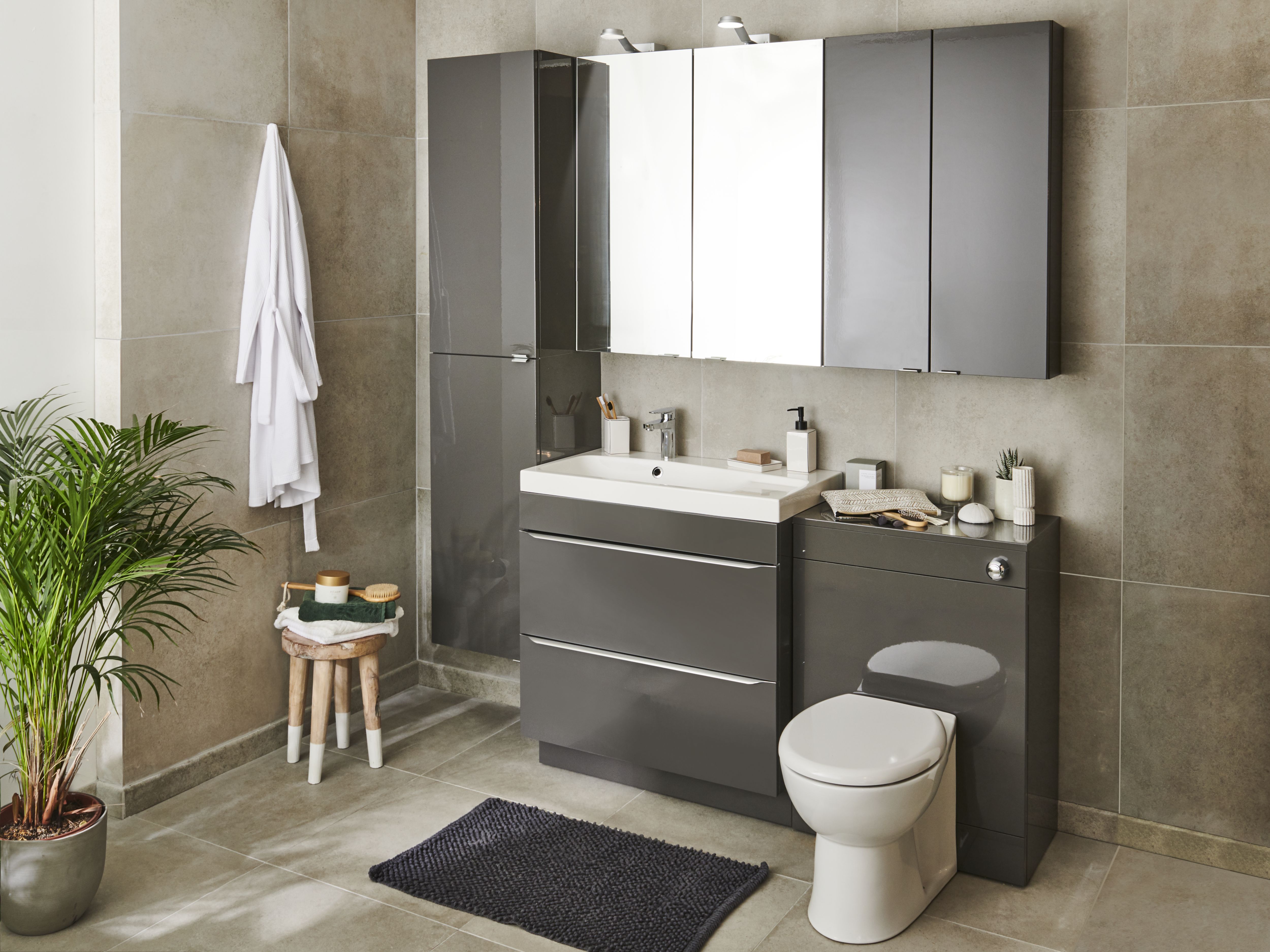 GoodHome Imandra Deep Gloss Anthracite Double Bathroom Wall cabinet Non-mirrored (H)90cm (W)4cm