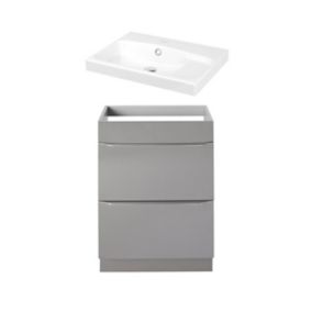 GoodHome Imandra Gloss Anthracite Wall-mounted Vanity unit & basin set with (W)604mm (H)944mm