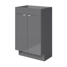 GoodHome Imandra Gloss Grey Double Freestanding Bathroom Basin Cabinet (W)500mm (H)820mm