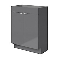 GoodHome Imandra Gloss Grey Double Freestanding Bathroom Basin Cabinet (W)600mm (H)820mm