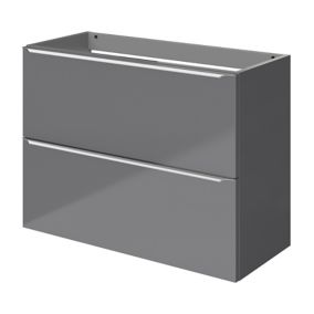 GoodHome Imandra Gloss Grey Slab Wall-mounted Bathroom Basin Cabinet (W)800mm (H)600mm