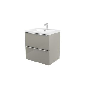 GoodHome Imandra Gloss Taupe Wall-mounted Bathroom Vanity unit (H) 600mm (W) 600mm