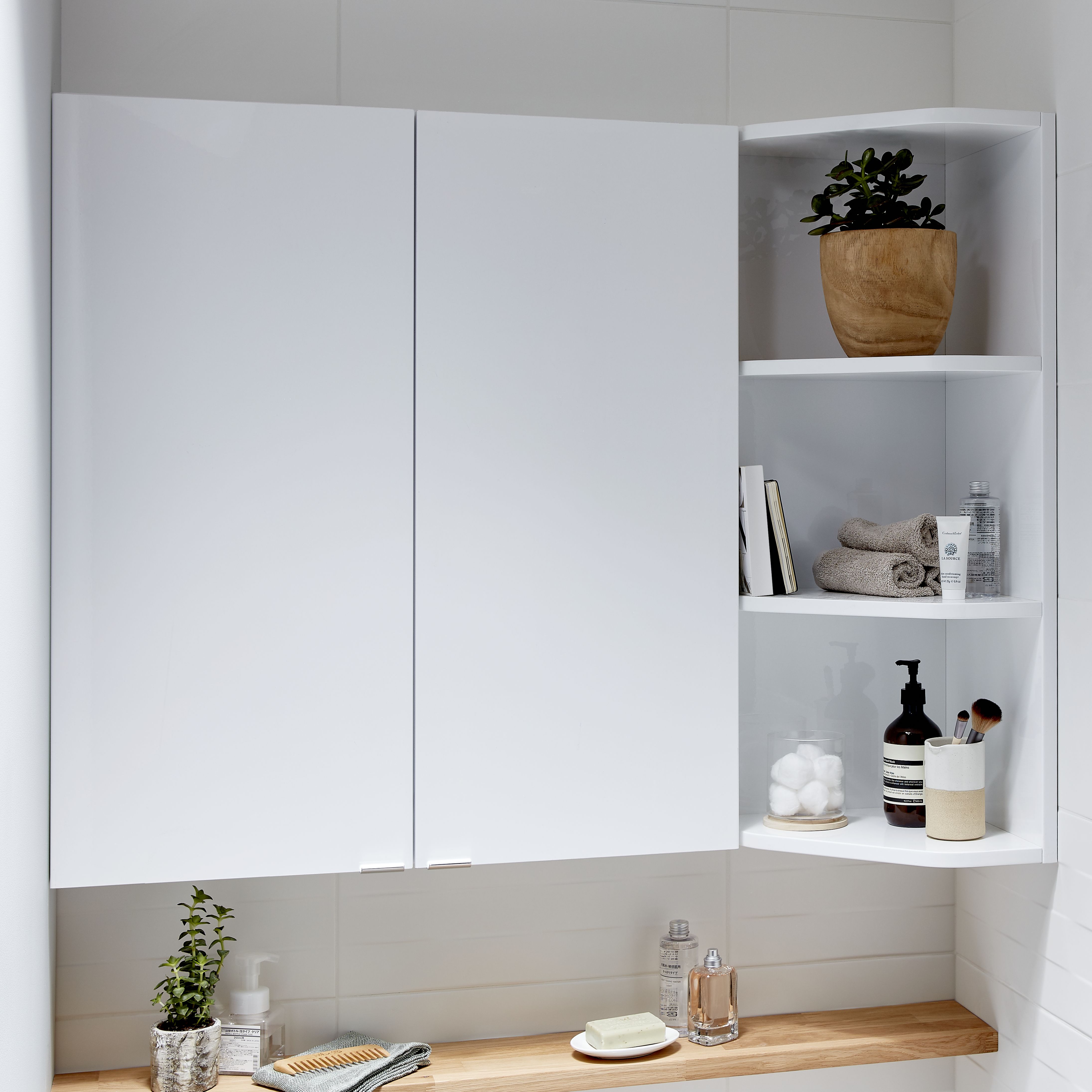 GoodHome Imandra Gloss White Double Bathroom Wall cabinet H 90cm W 60cm