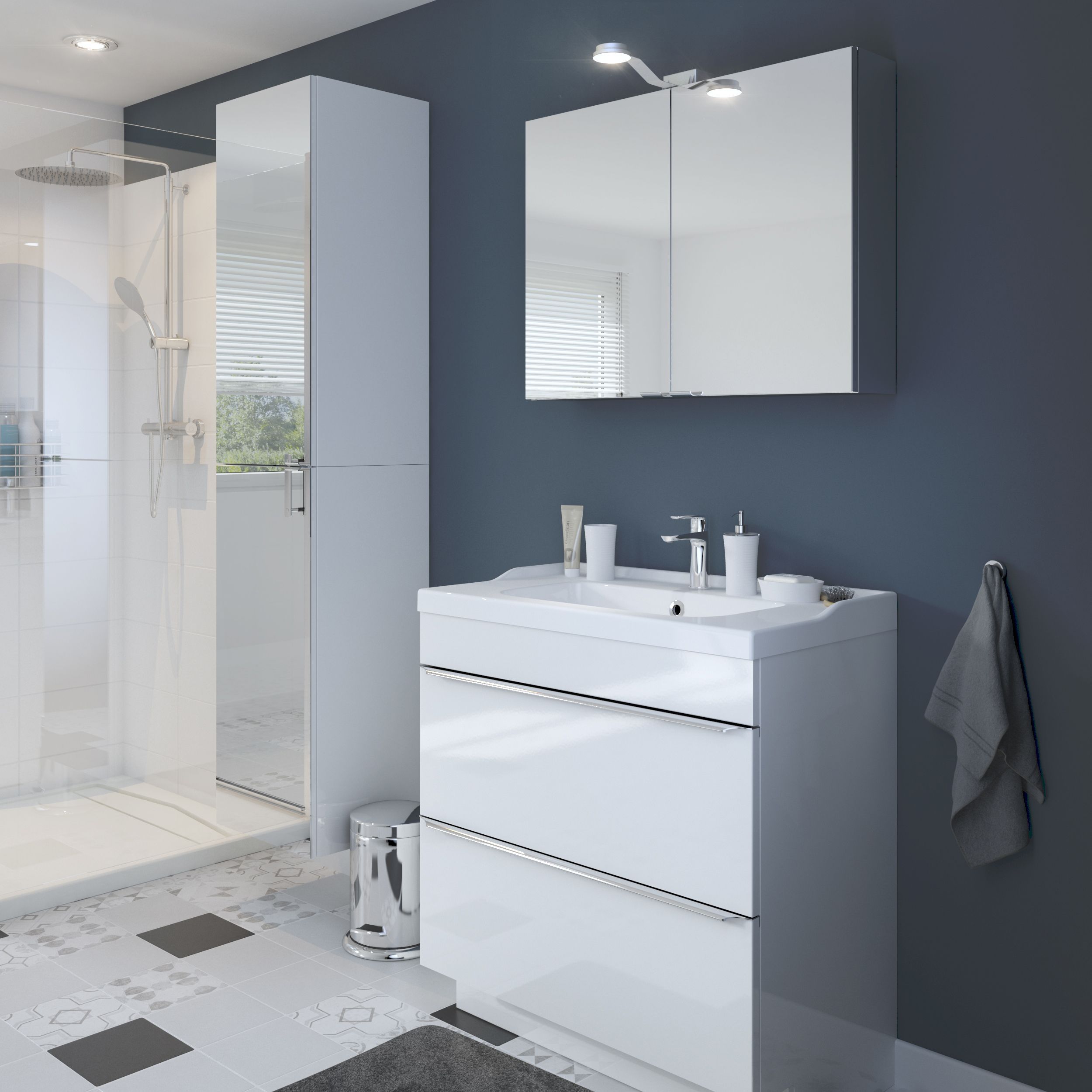 GoodHome Imandra Gloss White Freestanding Bathroom Cabinet (H) 820mm (W) 800mm
