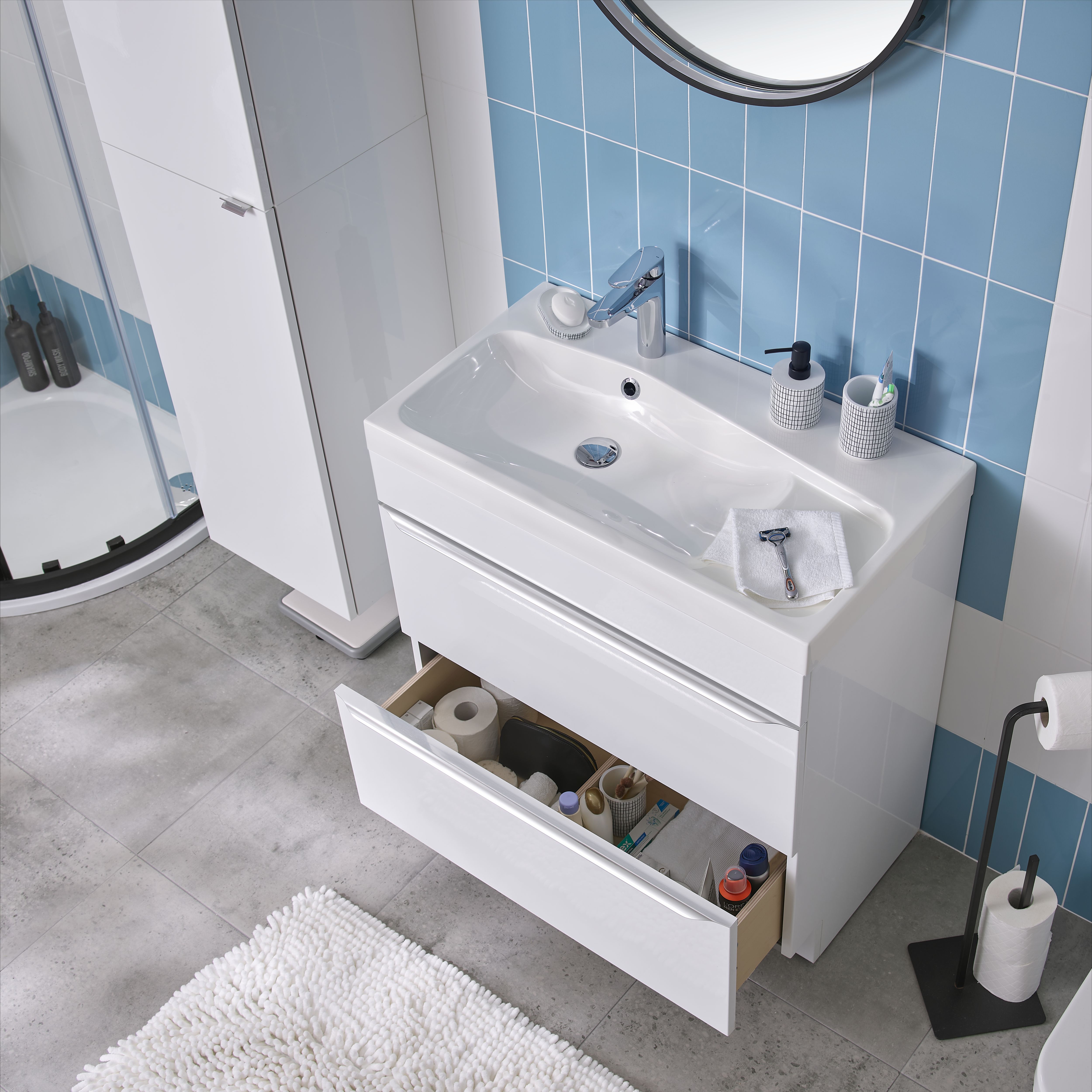 GoodHome Imandra Gloss White Freestanding Bathroom Cabinet (H) 820mm (W) 800mm