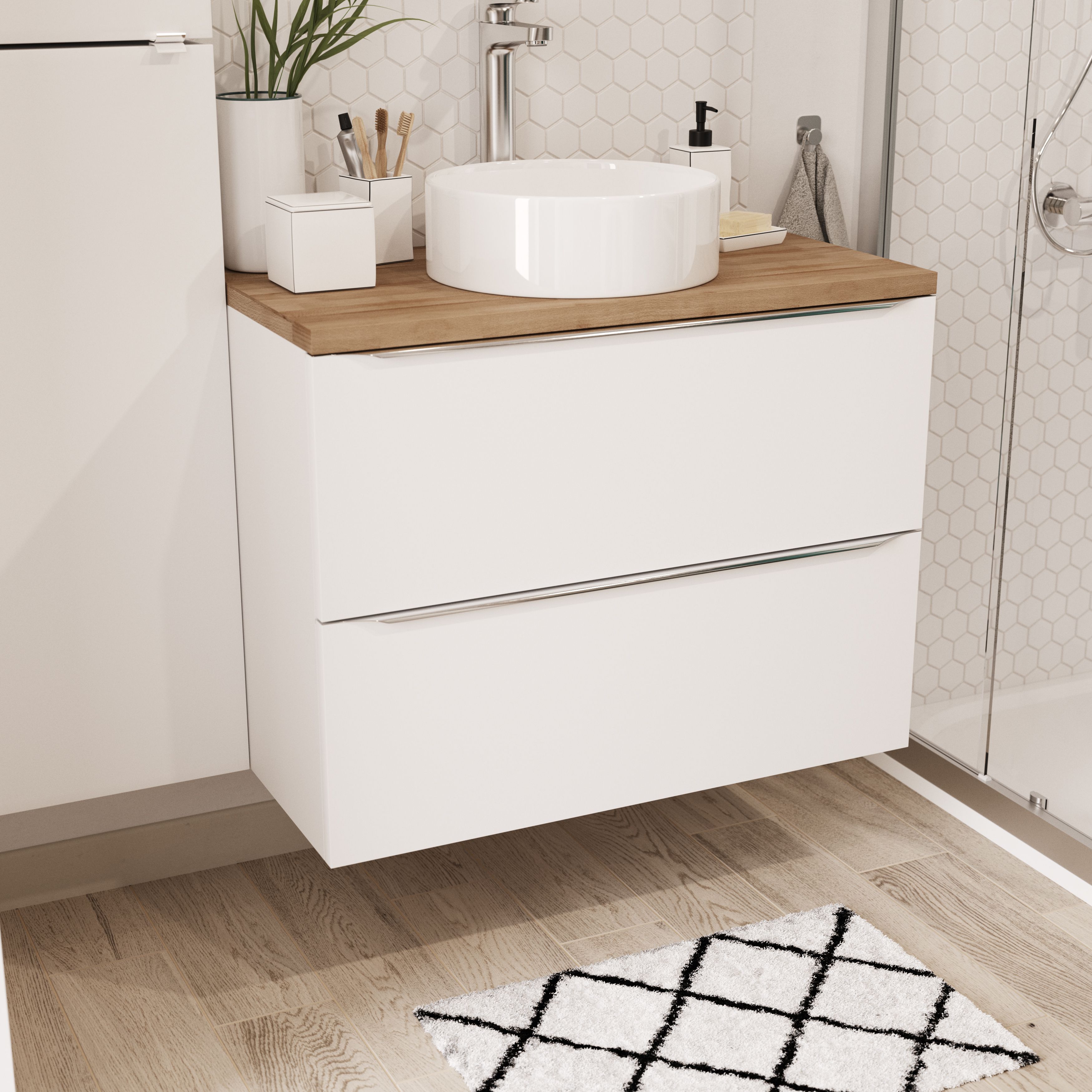 GoodHome Imandra Gloss White Wall mounted Bathroom Vanity unit H 600mm W 800mm