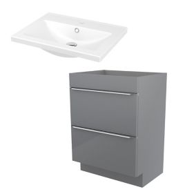 GoodHome Imandra Grey Freestanding Vanity unit & basin set - Includes Nira basin (W)604mm