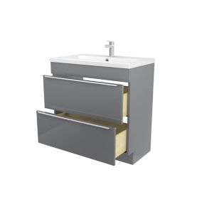 GoodHome Imandra Grey Freestanding Vanity unit & basin set - Includes Nira basin (W)804mm