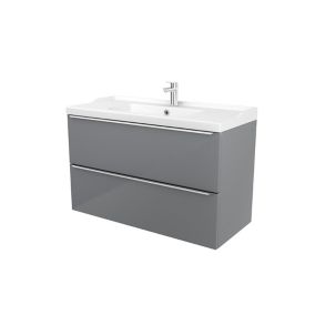 GoodHome Imandra Grey Wall-mounted Vanity unit & basin set - Includes Lana basin (W)1004mm