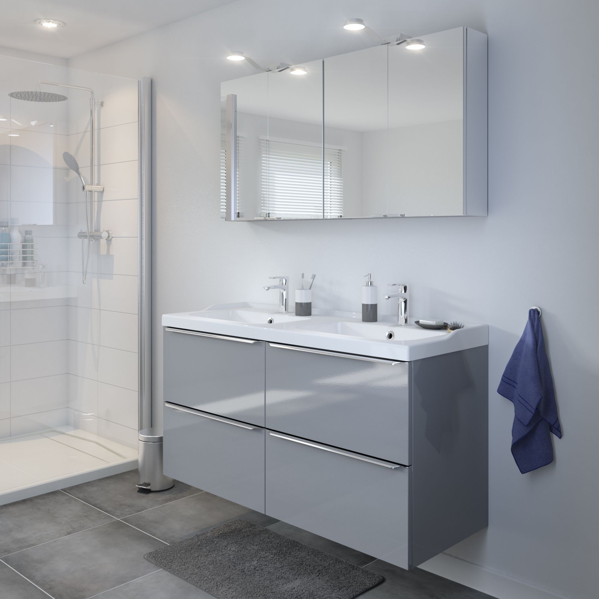 GoodHome Imandra Grey Wall-mounted Vanity unit & basin set - Includes Lana basin (W)1204mm