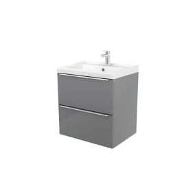 GoodHome Imandra Grey Wall-mounted Vanity unit & basin set - Includes Lana basin (W)604mm