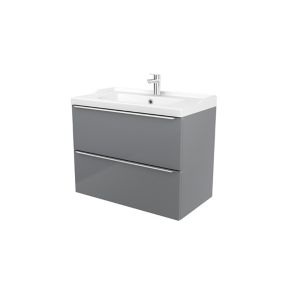 GoodHome Imandra Grey Wall-mounted Vanity unit & basin set - Includes Lana basin (W)804mm