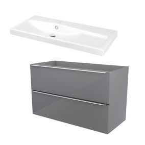 GoodHome Imandra Grey Wall-mounted Vanity unit & basin set - Includes Mila basin (W)1004mm