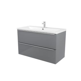 GoodHome Imandra Grey Wall-mounted Vanity unit & basin set - Includes Nira basin (W)1004mm