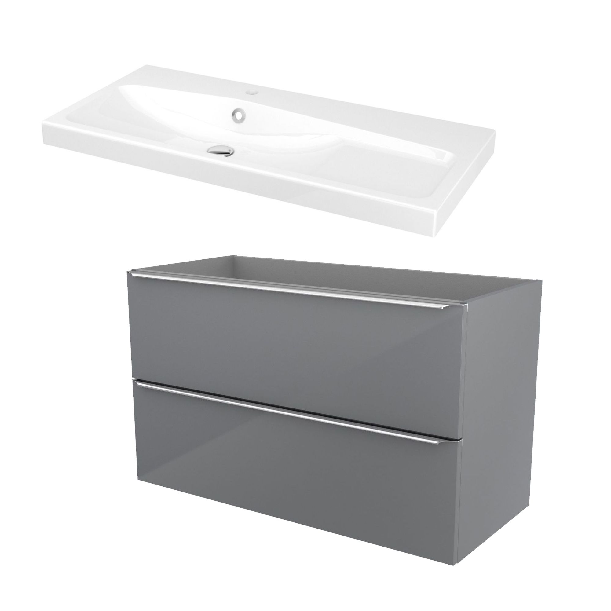 GoodHome Imandra Grey Wall-mounted Vanity Unit & Basin Set & Mila (W ...