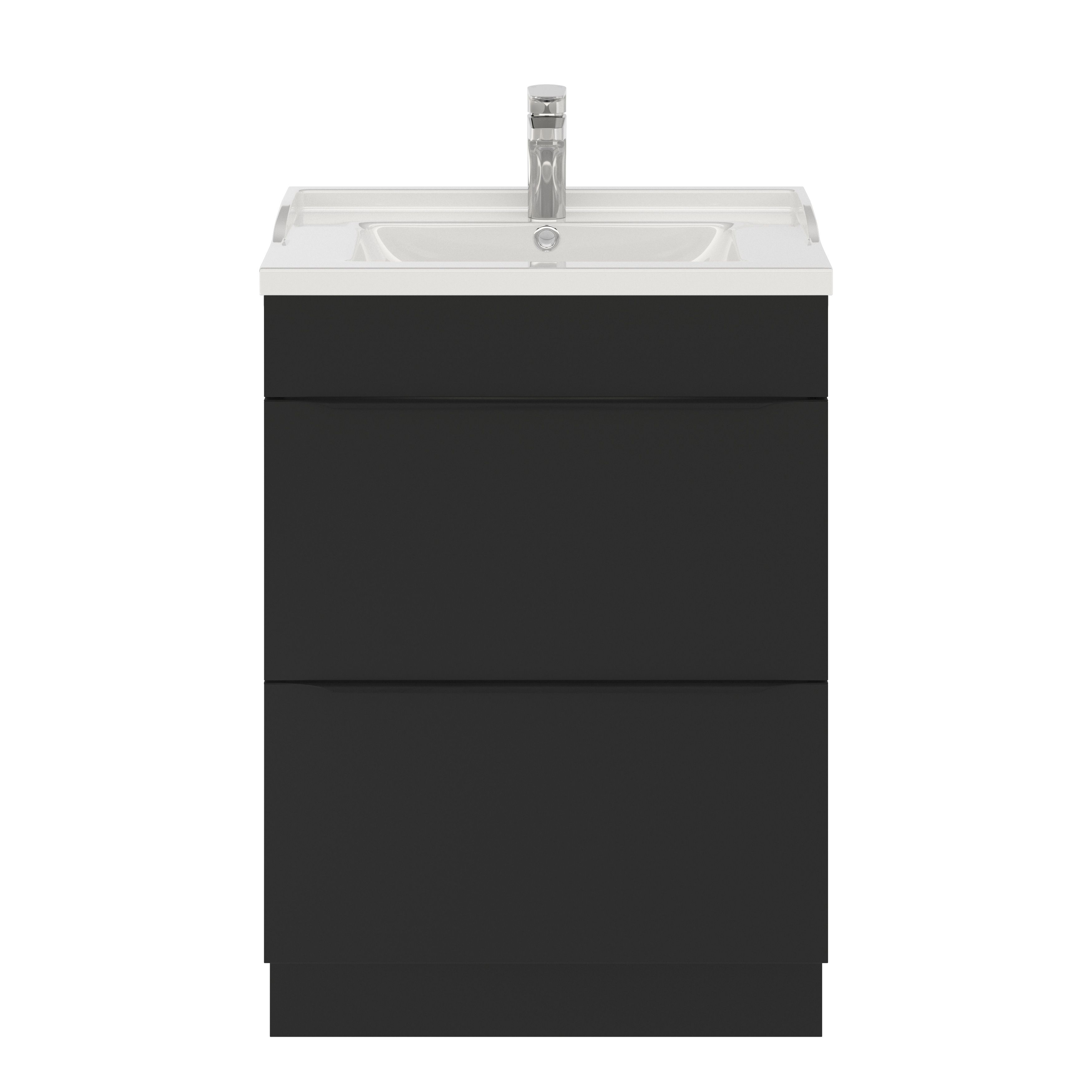 GoodHome Imandra Matt Black Freestanding Bathroom Cabinet (H) 820mm (W) 600mm