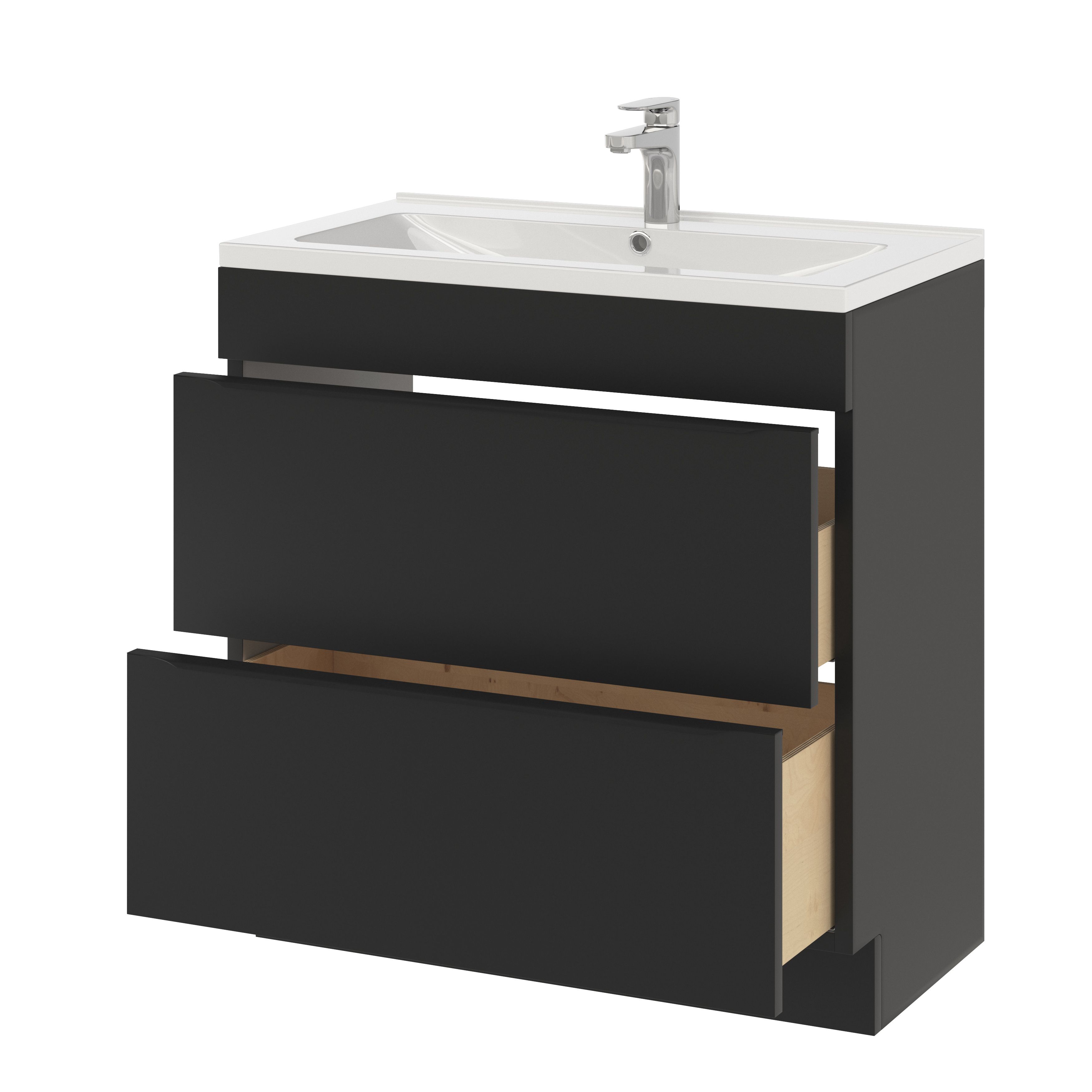GoodHome Imandra Matt Black Freestanding Bathroom Cabinet (H) 820mm (W) 800mm