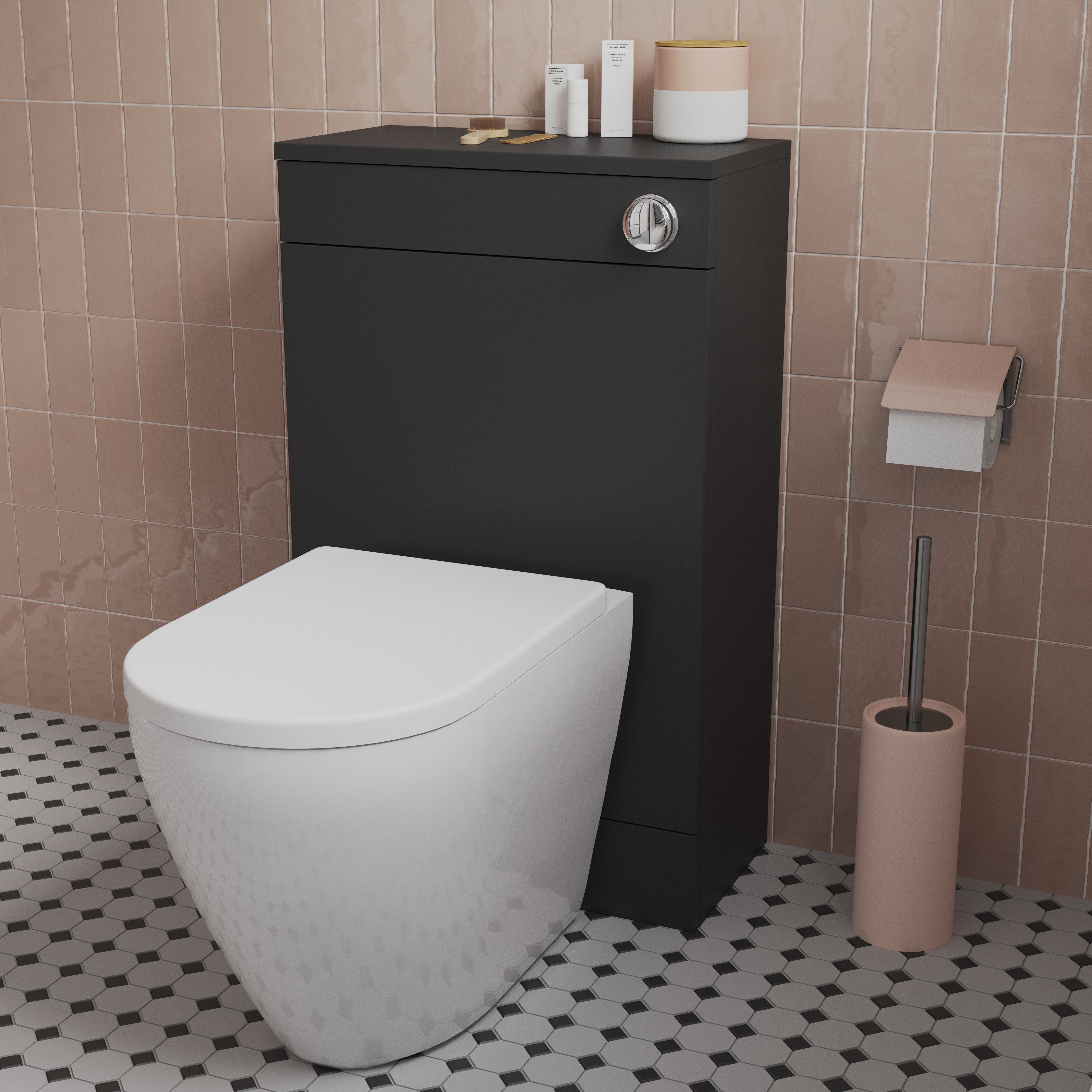 GoodHome Imandra Matt Black Modern Freestanding Toilet cabinet (H)840mm x (W)500mm