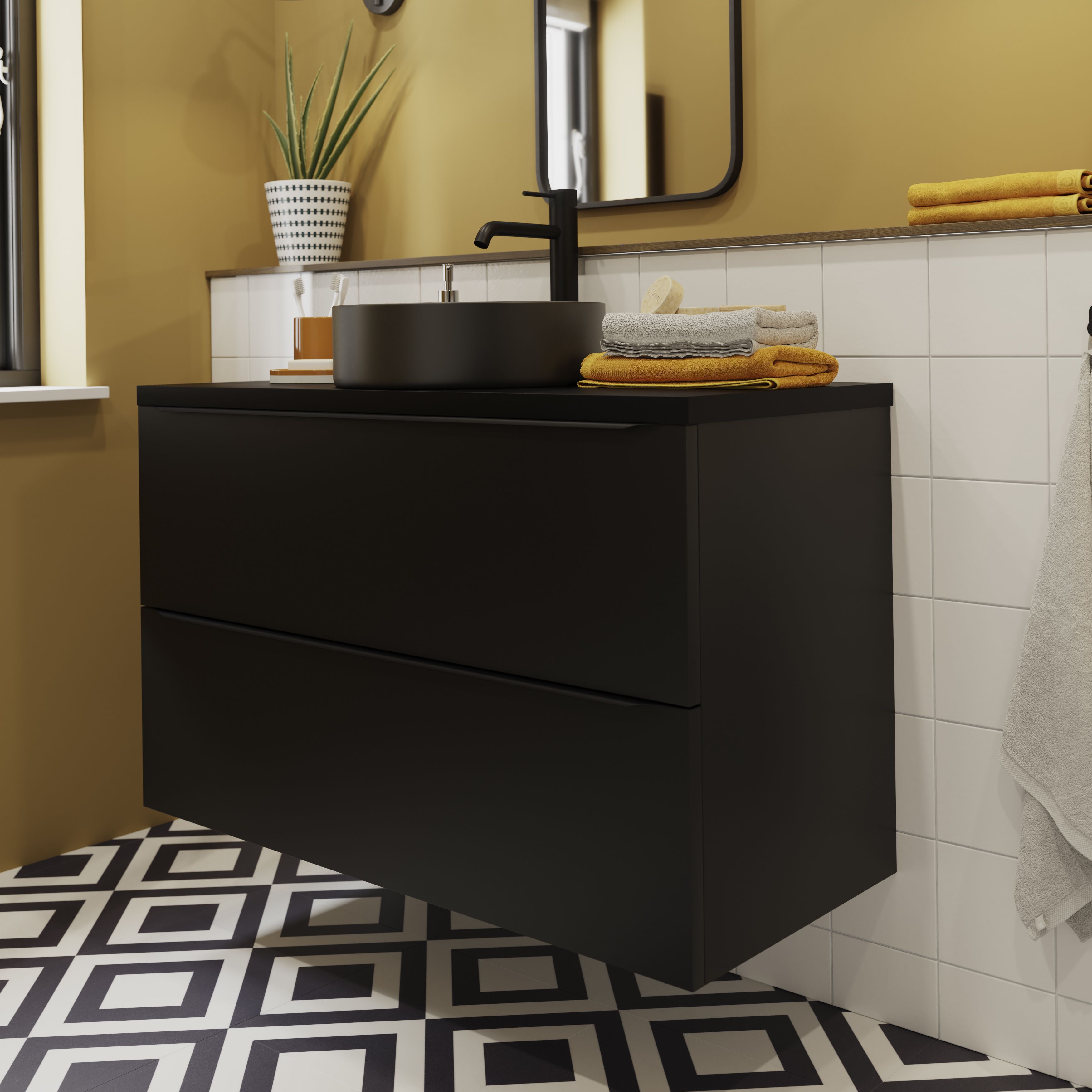 GoodHome Imandra Matt Black Wall-mounted Bathroom Cabinet (H) 600mm (W ...
