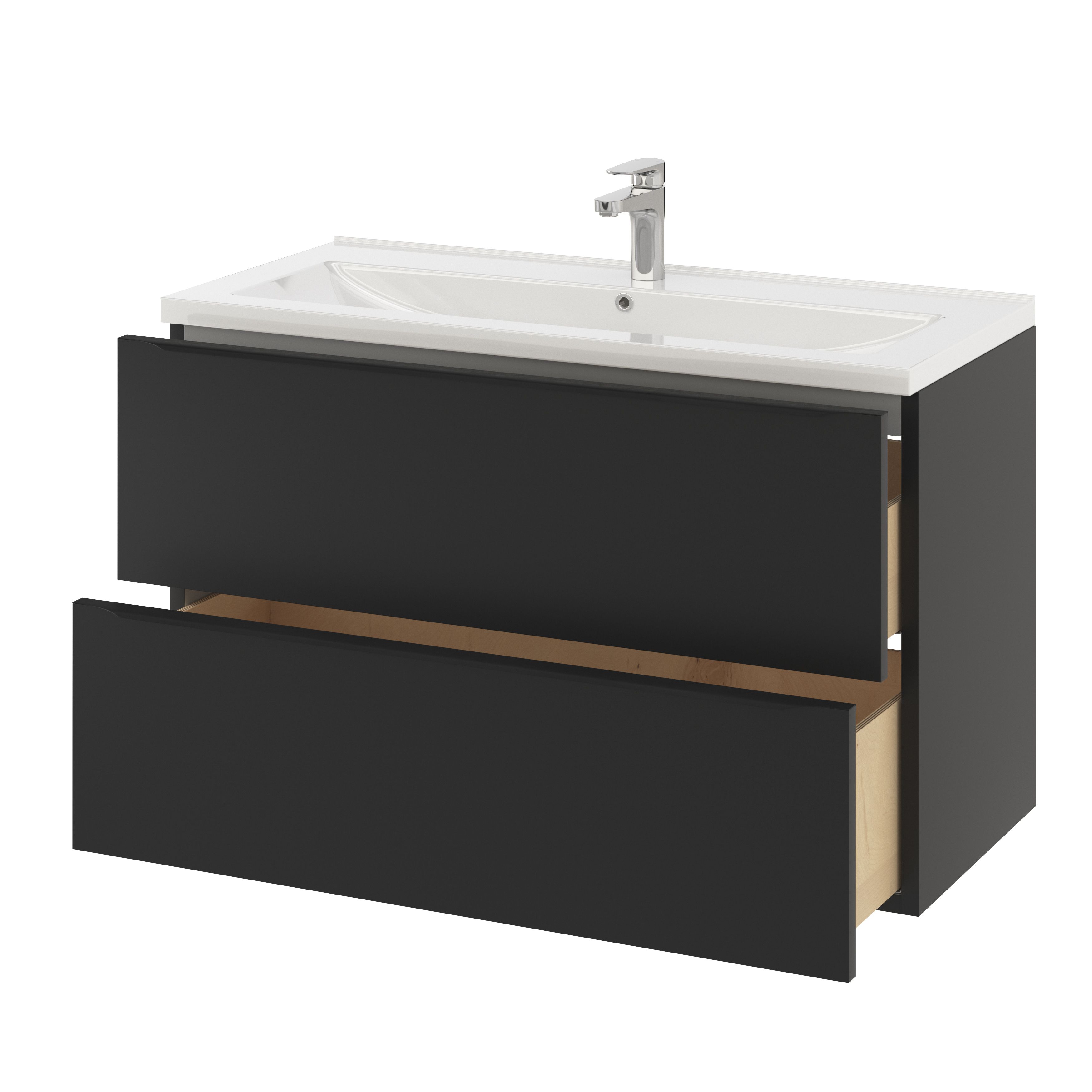 GoodHome Imandra Matt Black Wall-mounted Bathroom Cabinet (H) 600mm (W) 1000mm