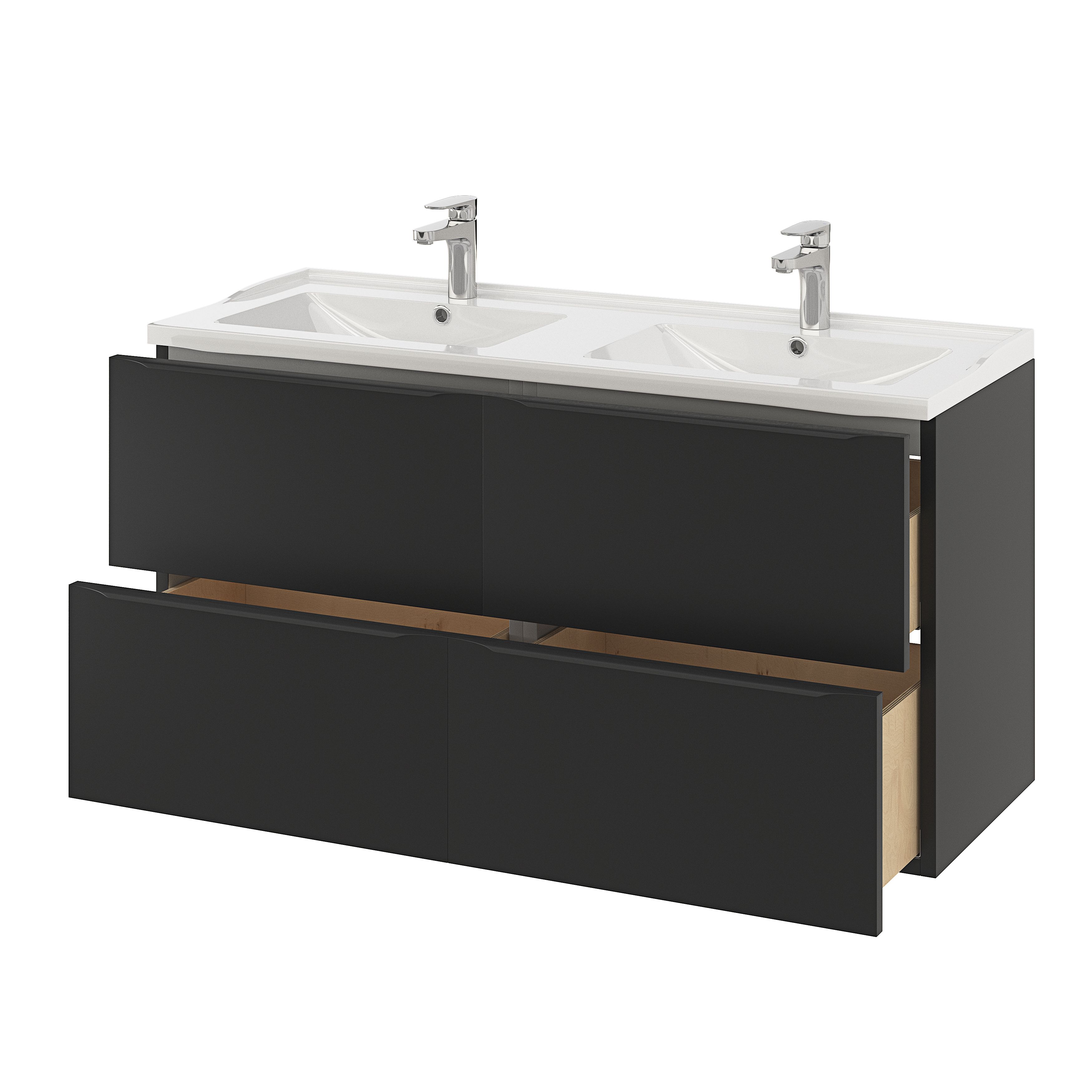 GoodHome Imandra Matt Black Wall-mounted Bathroom Cabinet (H) 600mm (W) 1200mm