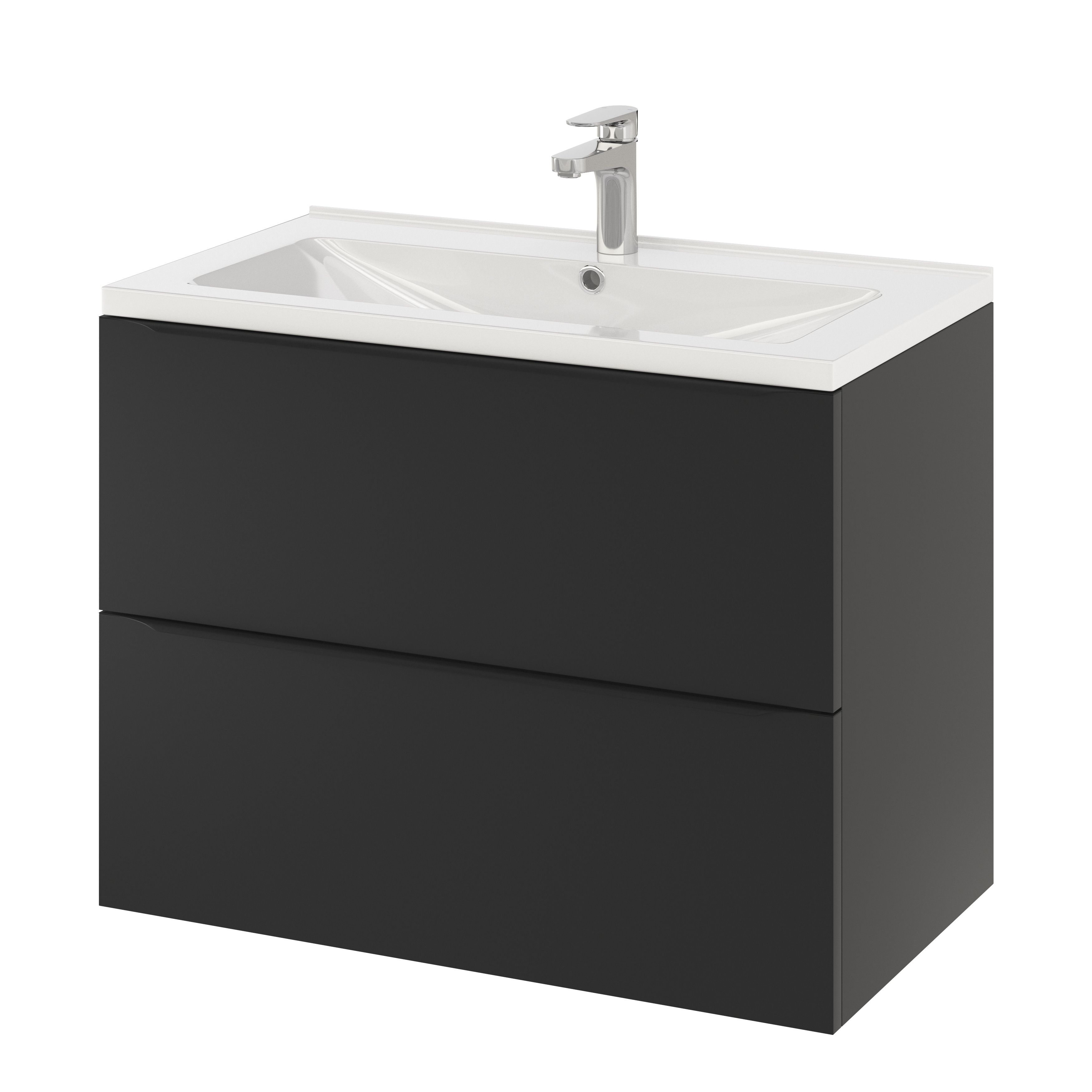 GoodHome Imandra Matt Black Wall-mounted Bathroom Cabinet (H) 600mm (W) 800mm
