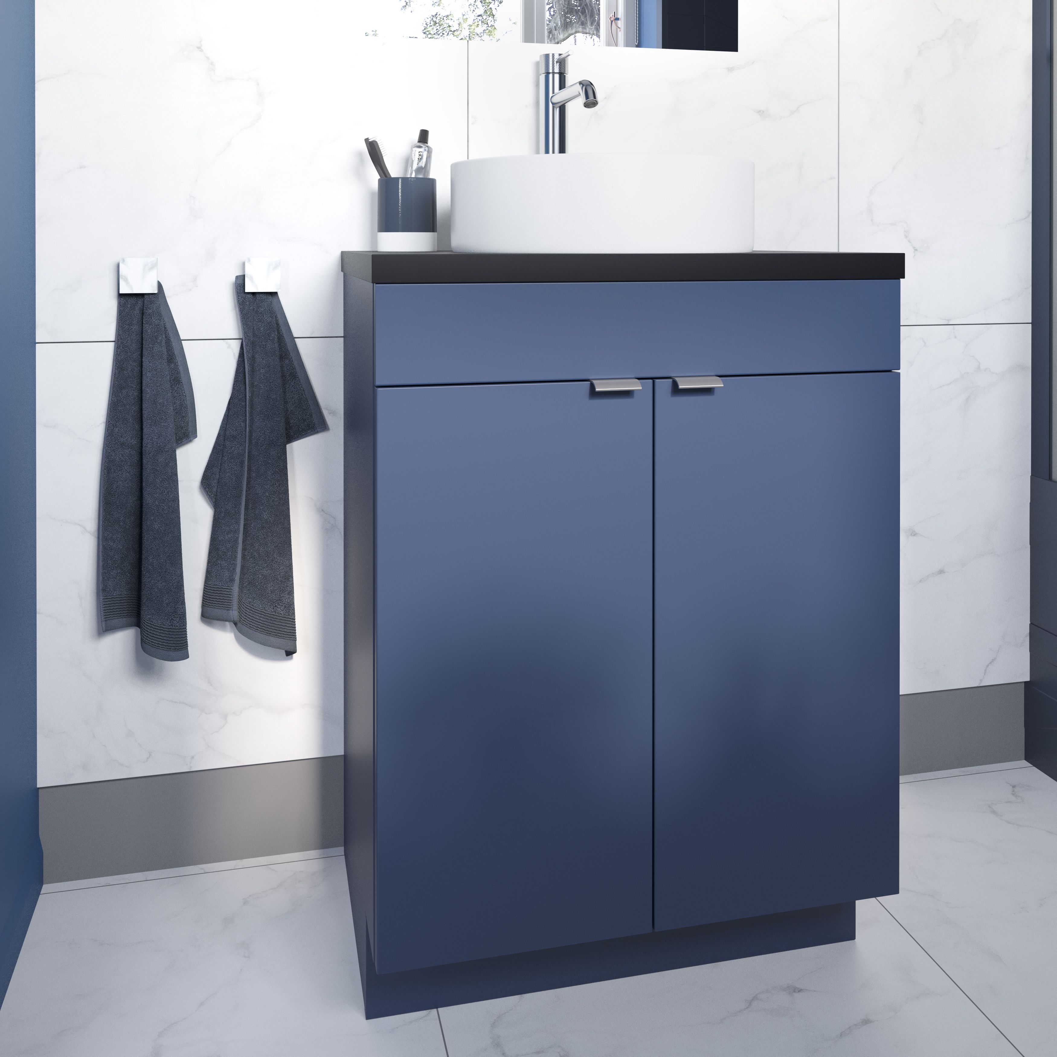 GoodHome Imandra Matt Blue Double Bathroom Cabinet (H) 820mm (W) 600mm
