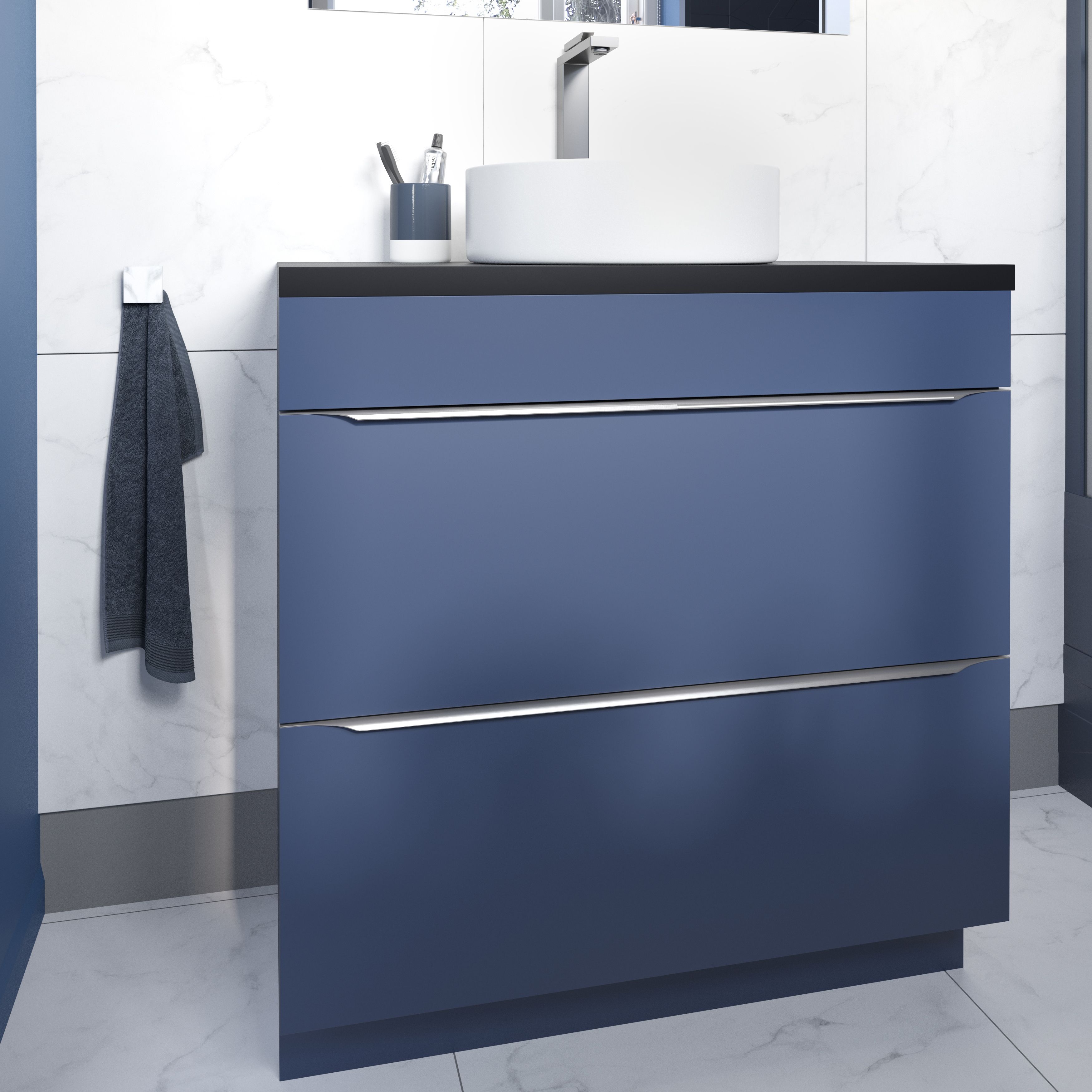 GoodHome Imandra Matt Blue Freestanding Bathroom Cabinet (H) 820mm (W) 800mm