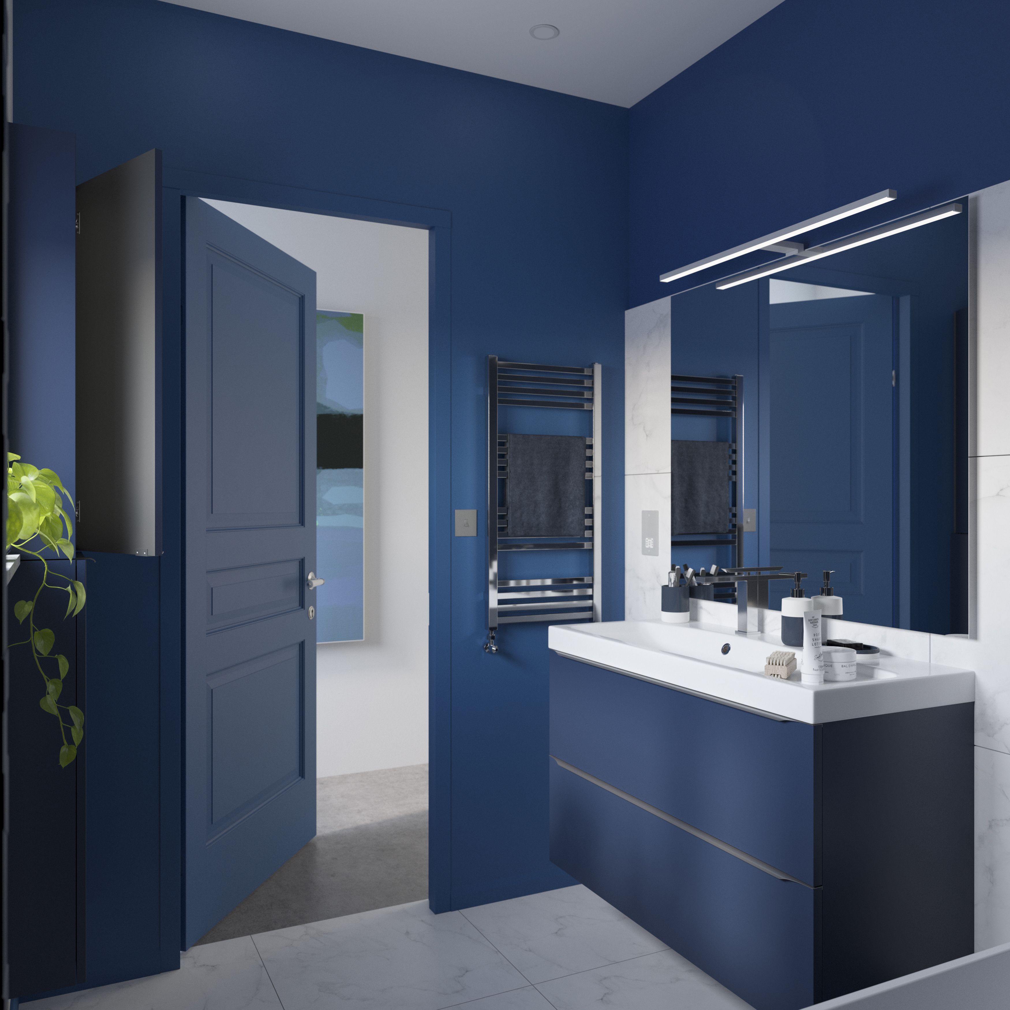 GoodHome Imandra Matt Blue Wall-mounted Bathroom Cabinet (H) 600mm (W) 1000mm