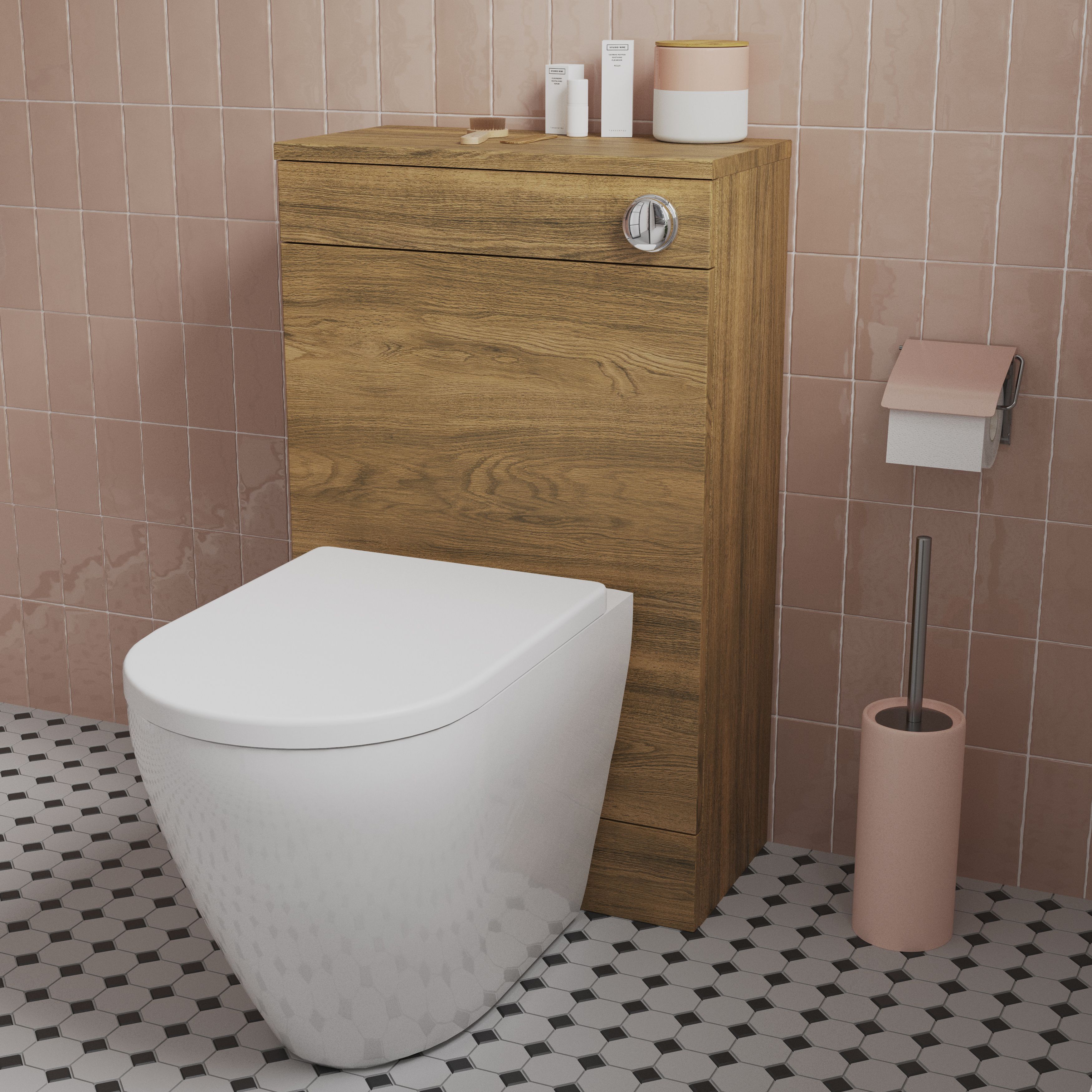 GoodHome Imandra Modern Walnut effect Freestanding Toilet cabinet (H)840mm x (W)500mm