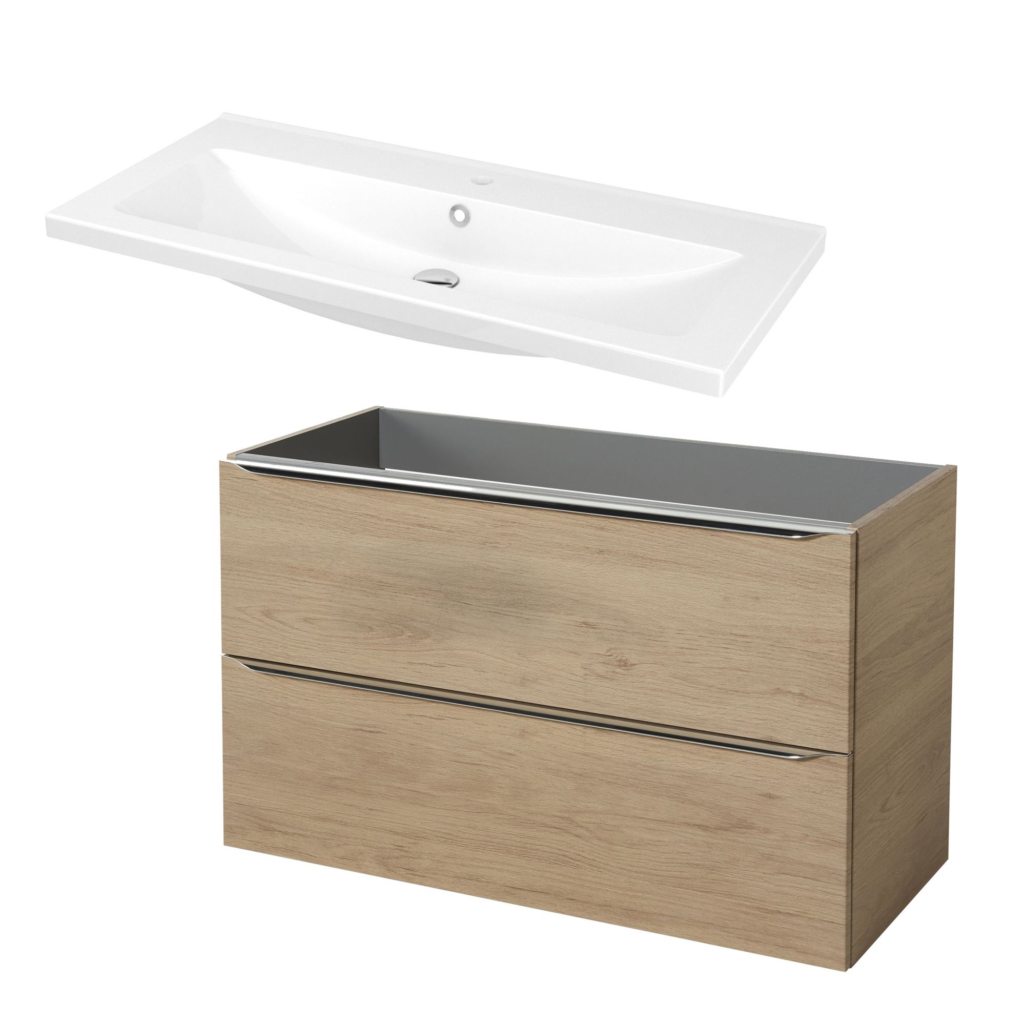 GoodHome Imandra & Nira Oak Effect Freestanding Vanity Unit & Basin Set ...