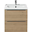 GoodHome Imandra Oak effect Wall-mounted Vanity & basin Cabinet (W)600mm (H)600mm
