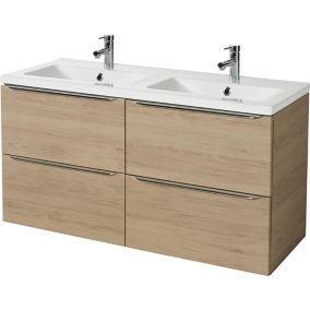 GoodHome Imandra Oak effect Wall-mounted Vanity unit & basin set - Includes Mila basin (W)1204mm