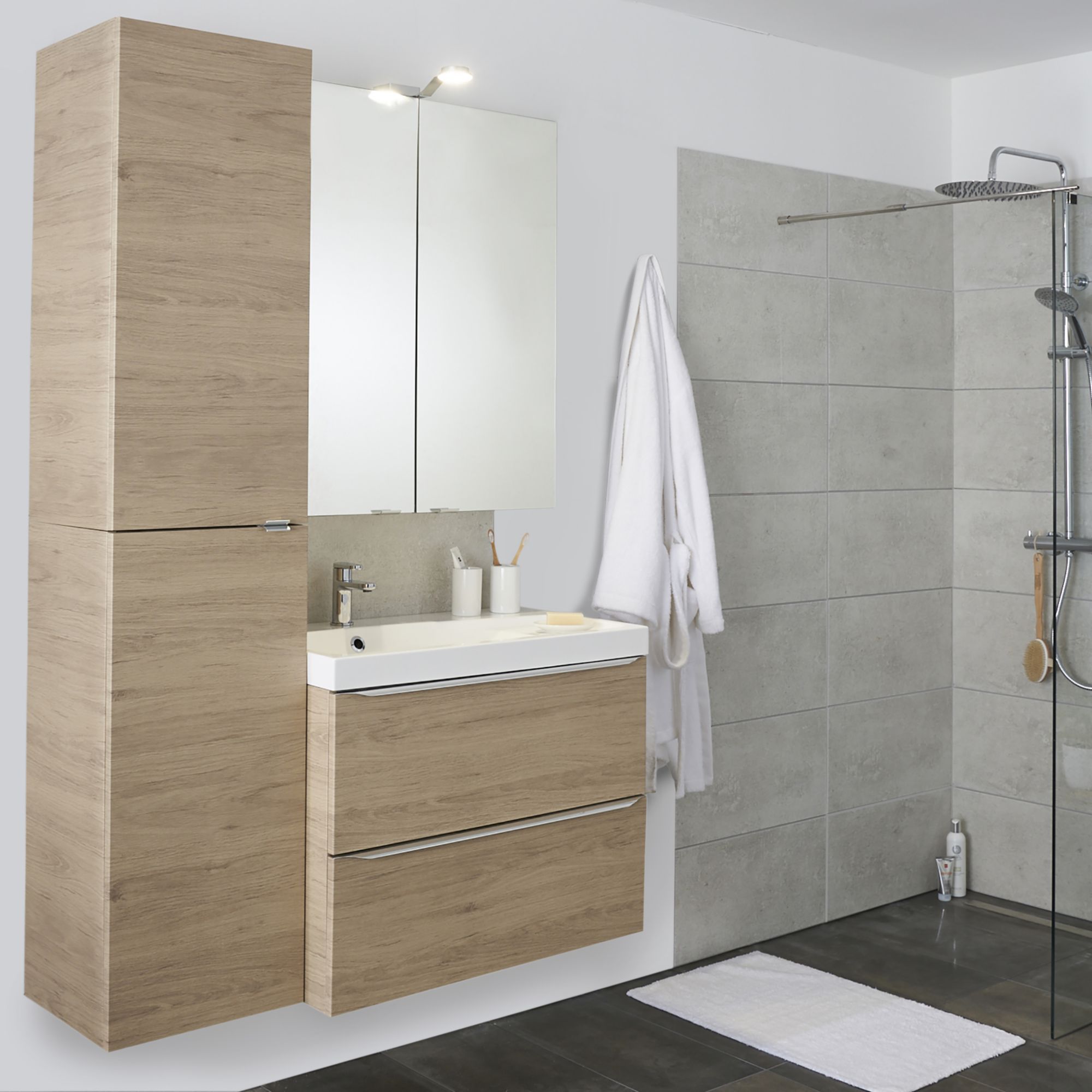 GoodHome Imandra Oak effect Wall-mounted Vanity unit & basin set - Includes Mila basin (W)804mm