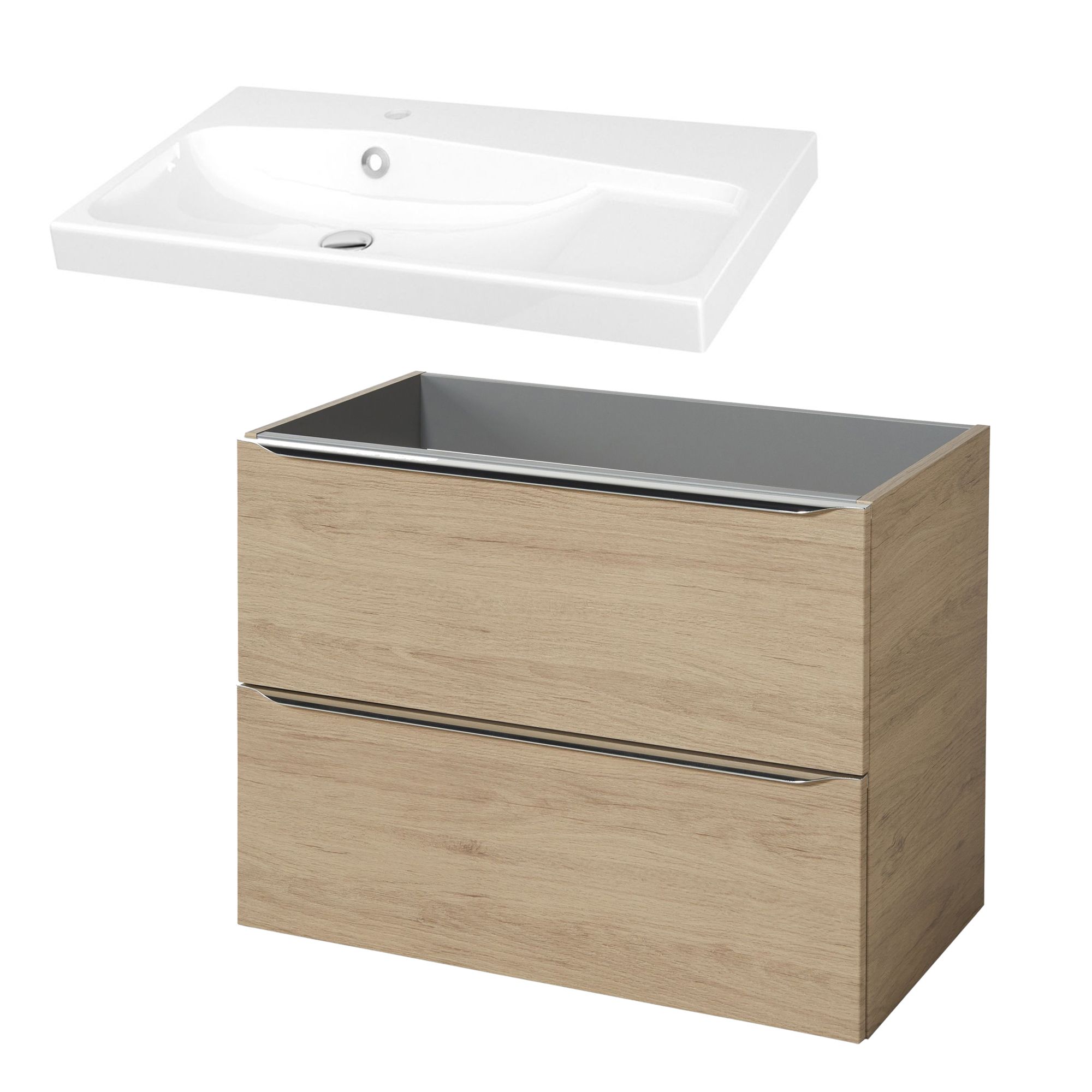 GoodHome Imandra Oak effect Wall-mounted Vanity unit & basin set - Includes Mila basin (W)804mm