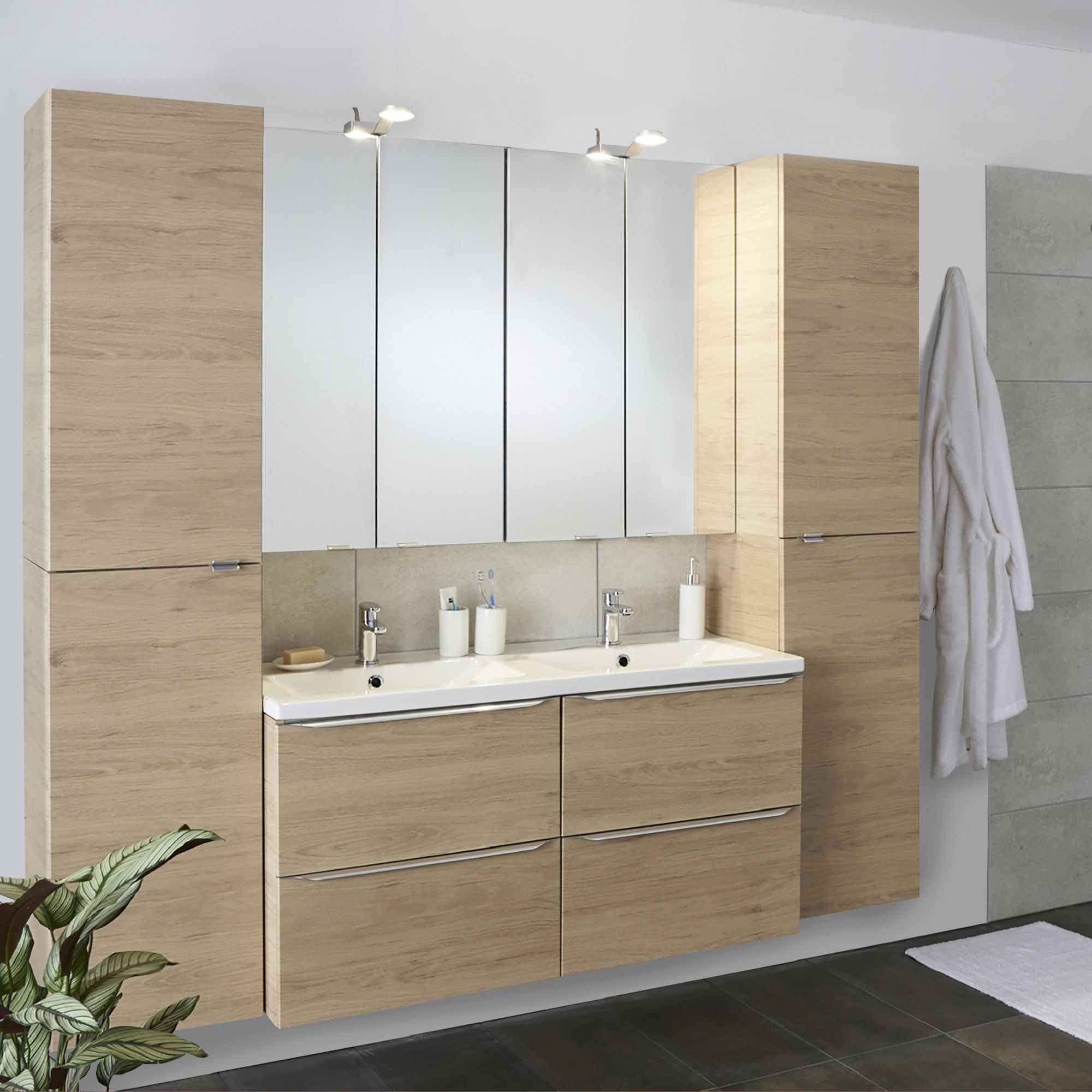 GoodHome Imandra Oak effect Wall-mounted Vanity unit & basin set - Includes Nira basin (W)1204mm