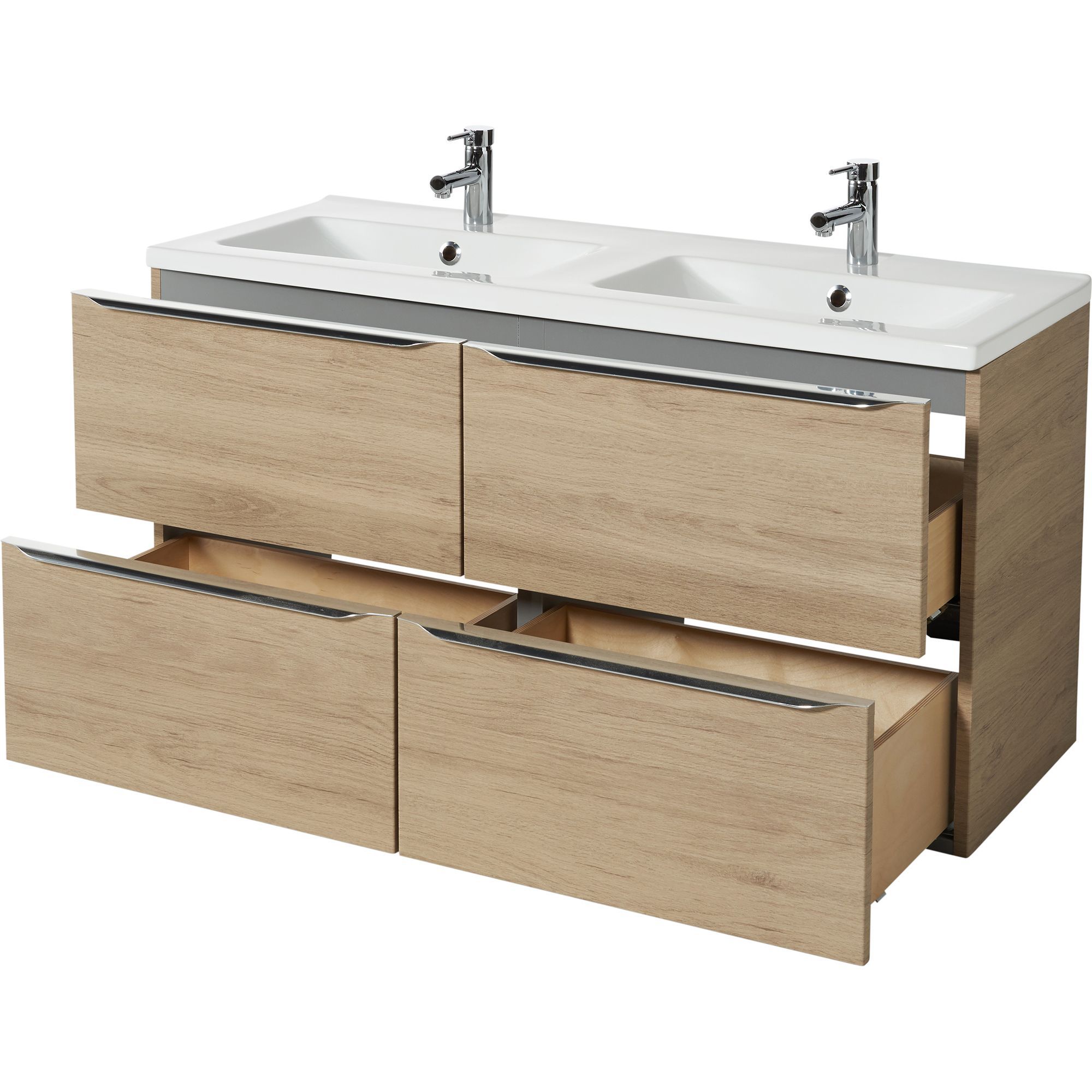 GoodHome Imandra Oak effect Wall-mounted Vanity unit & basin set - Includes Nira basin (W)1204mm