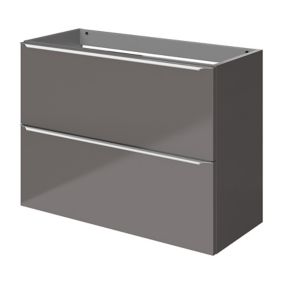 GoodHome Imandra Slimline Gloss Warm Grey Wall-mounted Bathroom Cabinet (H) 600mm (W) 800mm