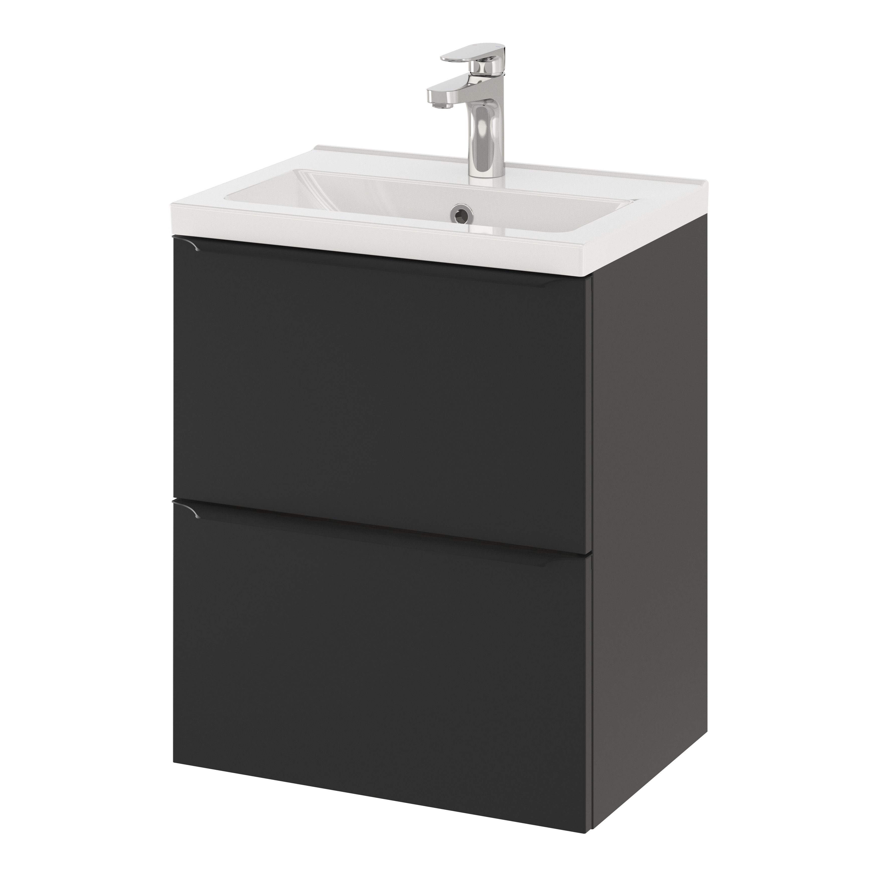 GoodHome Imandra Slimline Matt Black Wall-mounted Bathroom Cabinet (H) 600mm (W) 500mm