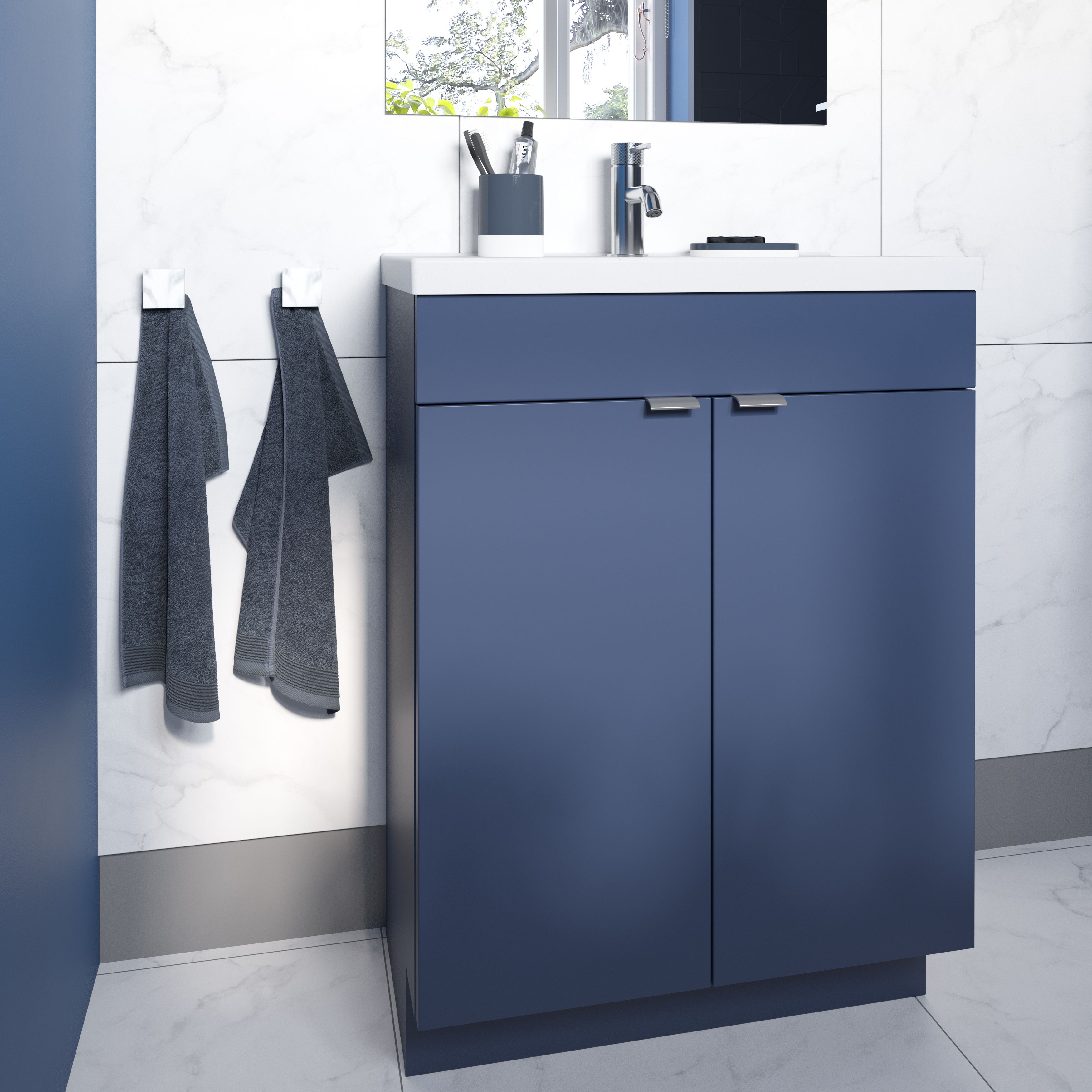 GoodHome Imandra Slimline Matt Blue Double Bathroom Cabinet (H) 820mm (W) 600mm