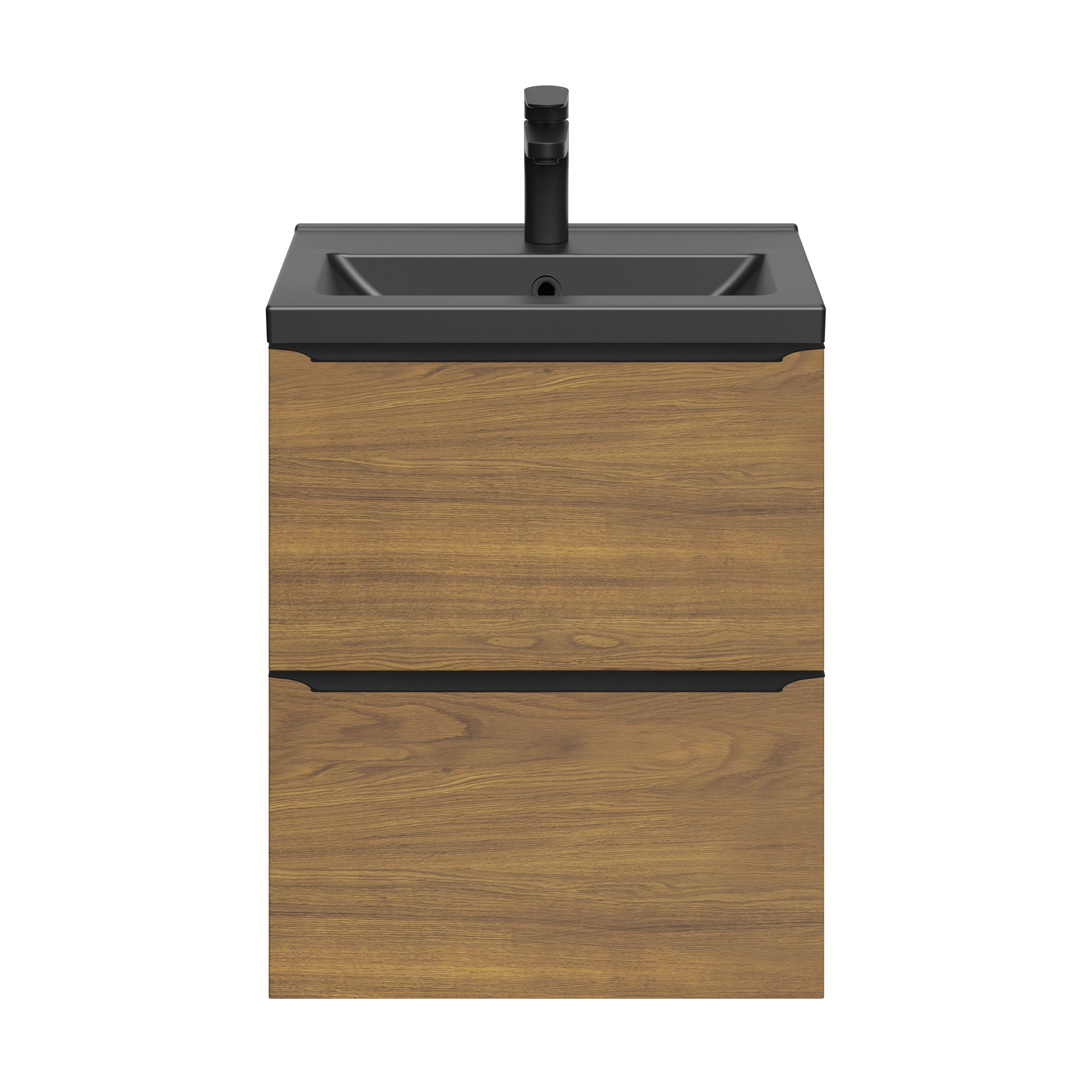 GoodHome Imandra Slimline Walnut effect Wall-mounted Bathroom Cabinet (H) 600mm (W) 500mm