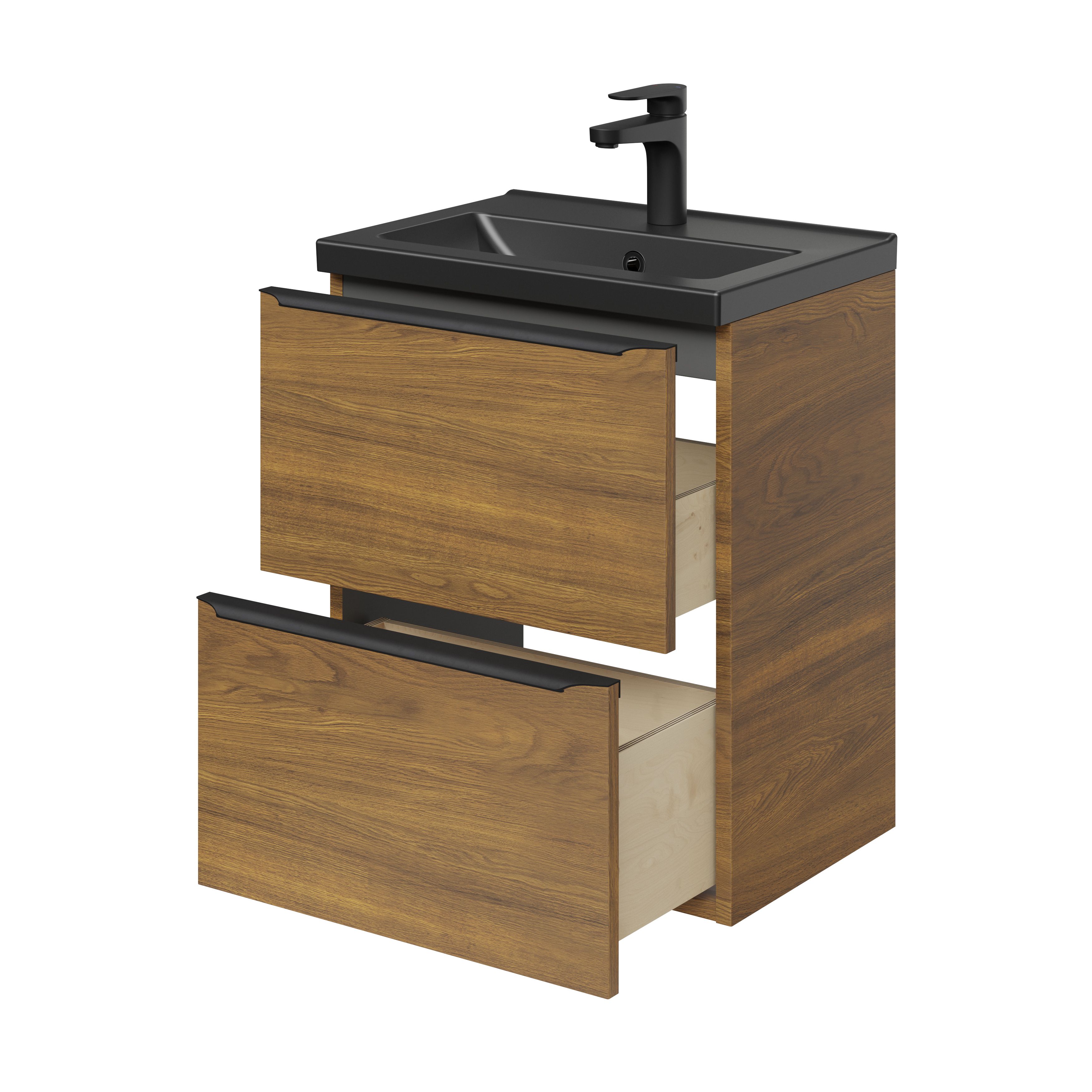 GoodHome Imandra Slimline Walnut effect Wall-mounted Bathroom Cabinet (H) 600mm (W) 500mm