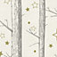 GoodHome Iolite Cream Metallic effect Trees Smooth Wallpaper