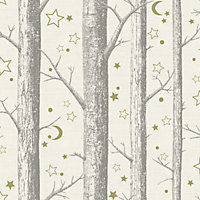GoodHome Iolite Cream Trees Metallic effect Smooth Wallpaper