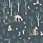 GoodHome Iris Grey Forest animals Textured Wallpaper