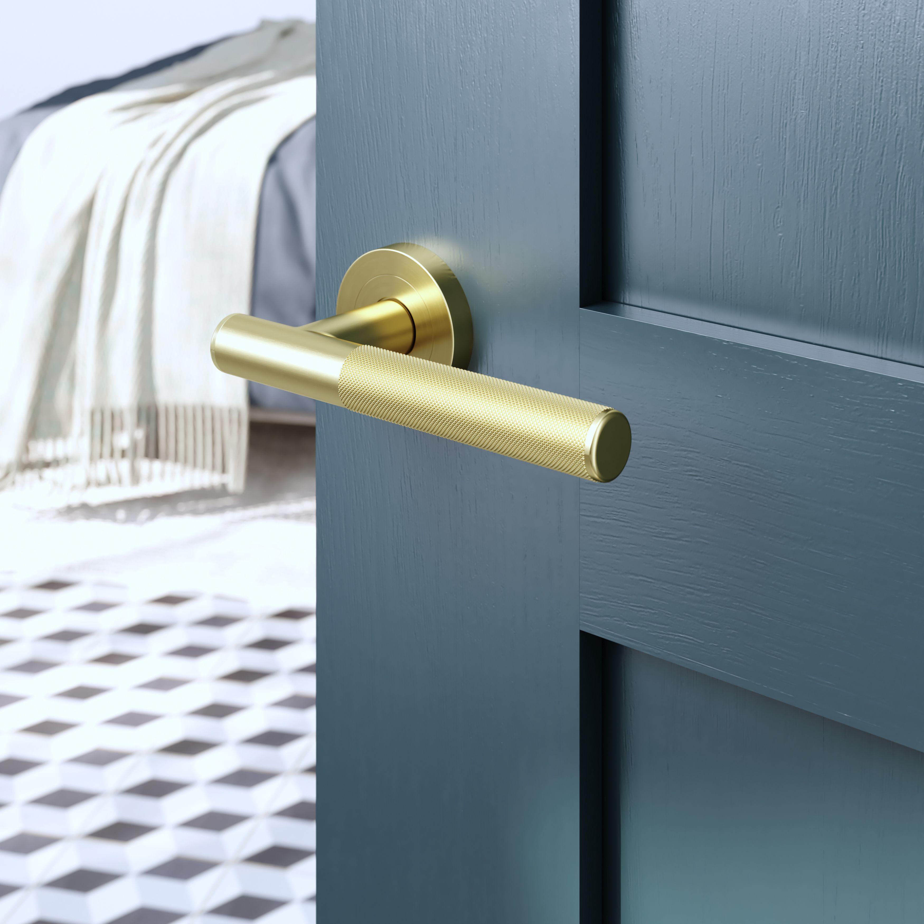 GoodHome Irus Brushed Brass effect Straight Door handle (L)140mm, Pair
