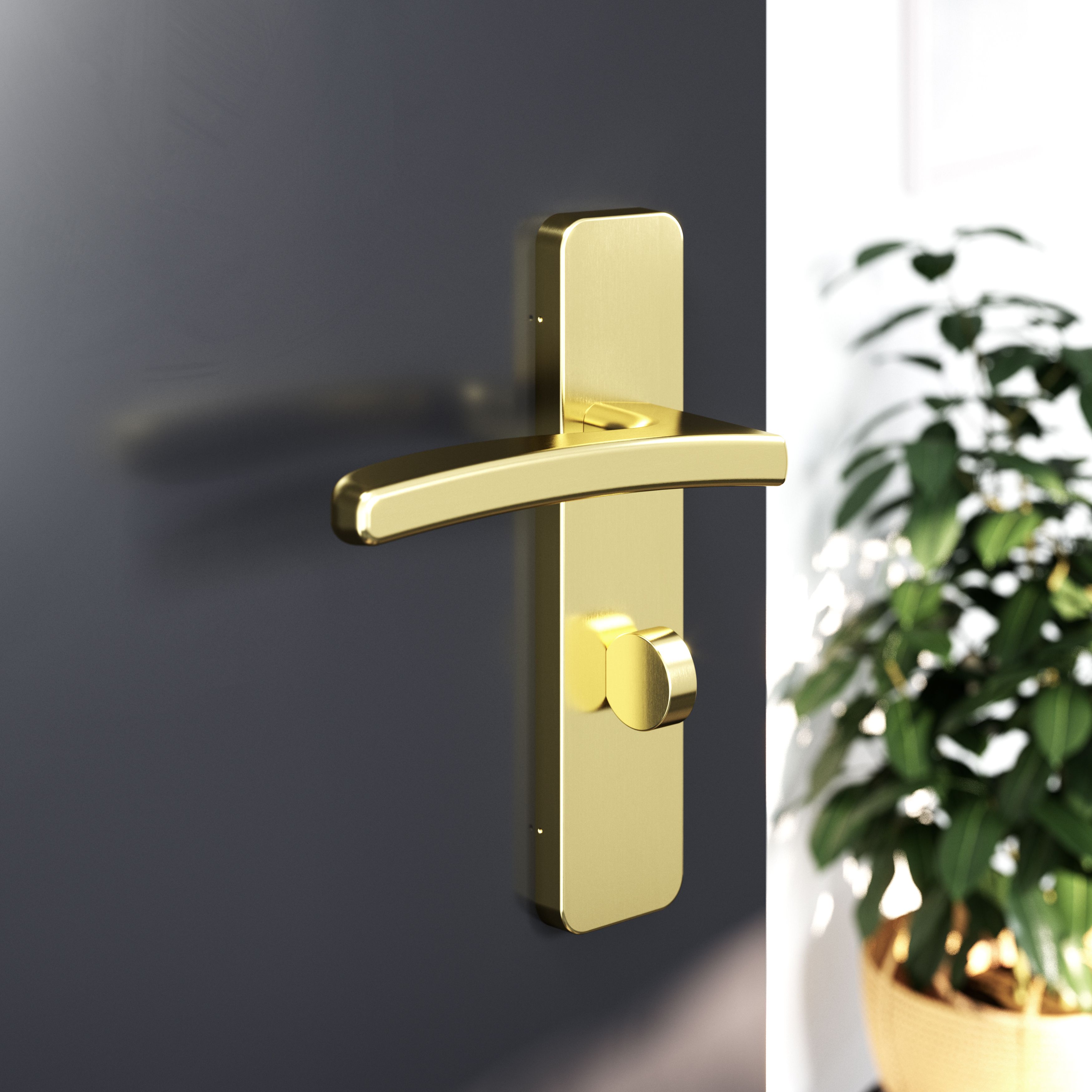 GoodHome Irvil Brushed Brass effect Round WC Door handle (L)126.5mm (D)58mm, Pair of 2