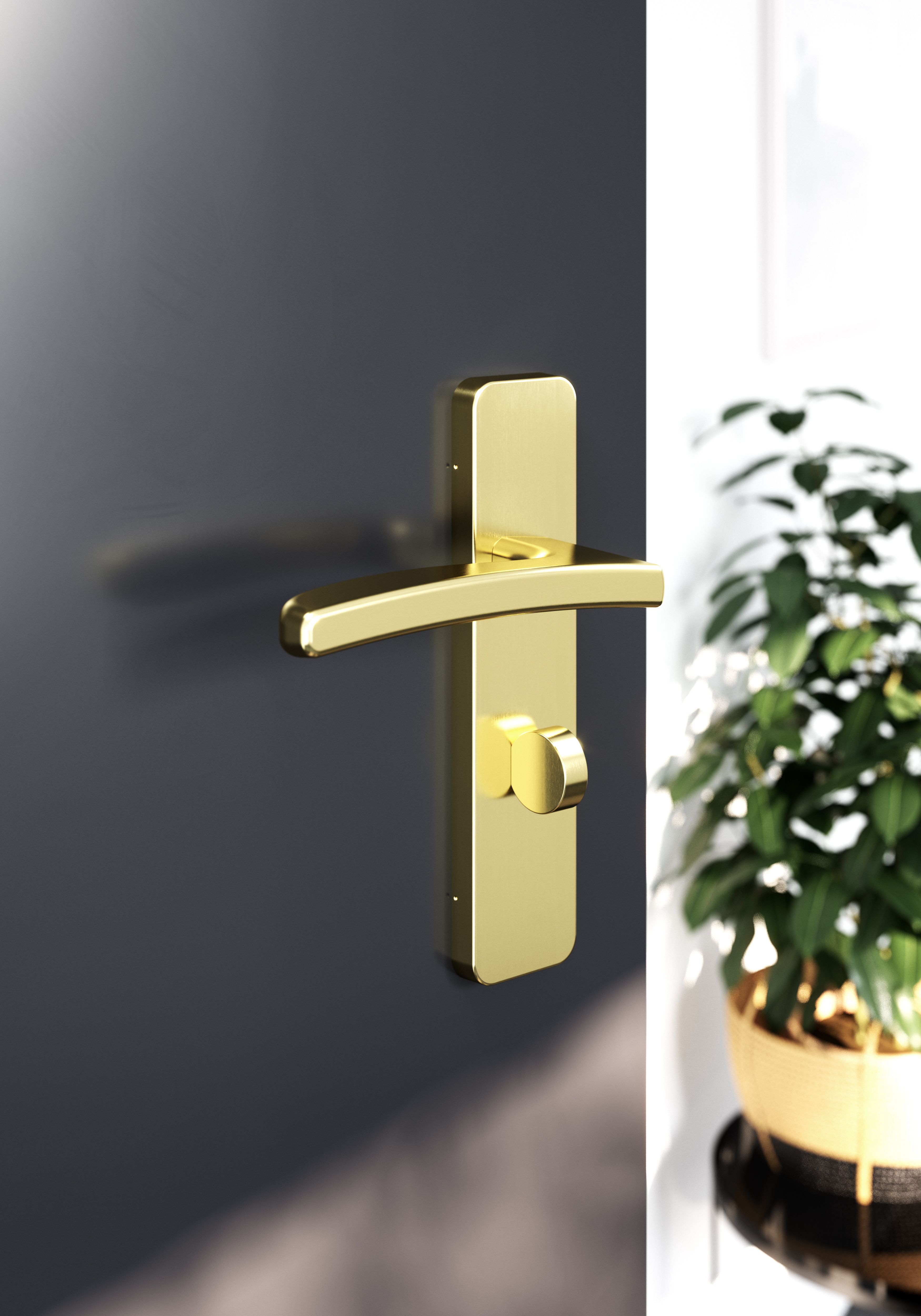 GoodHome Irvil Brushed Brass effect Round WC Door handle (L)126.5mm (D)58mm, Pair of 2
