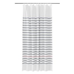 GoodHome Islay White & blue Stripes Shower curtain (L)1800mm