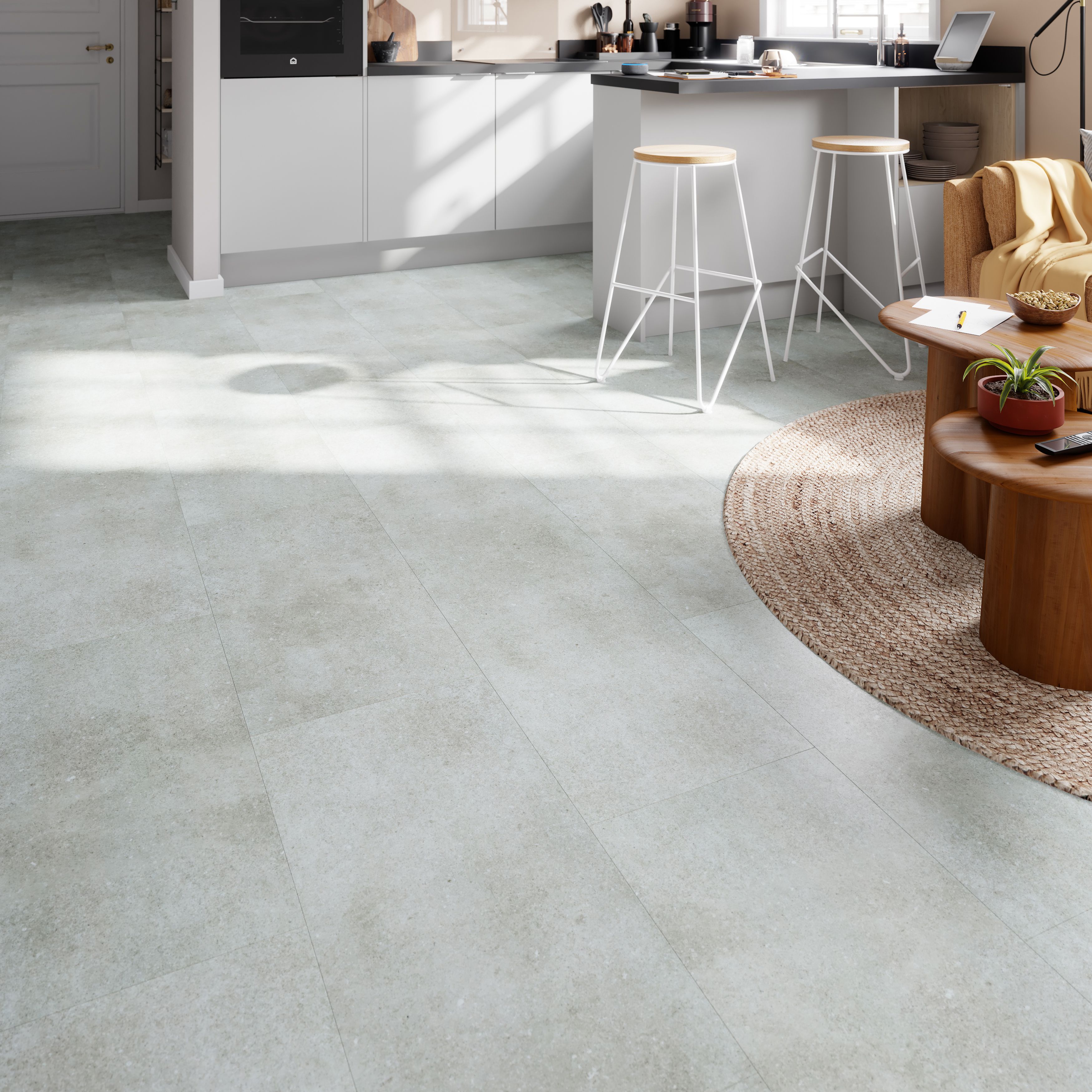 GoodHome Italo ceramin White Deeply textured Concrete effect Textured Click vinyl Tile, 2.4m²